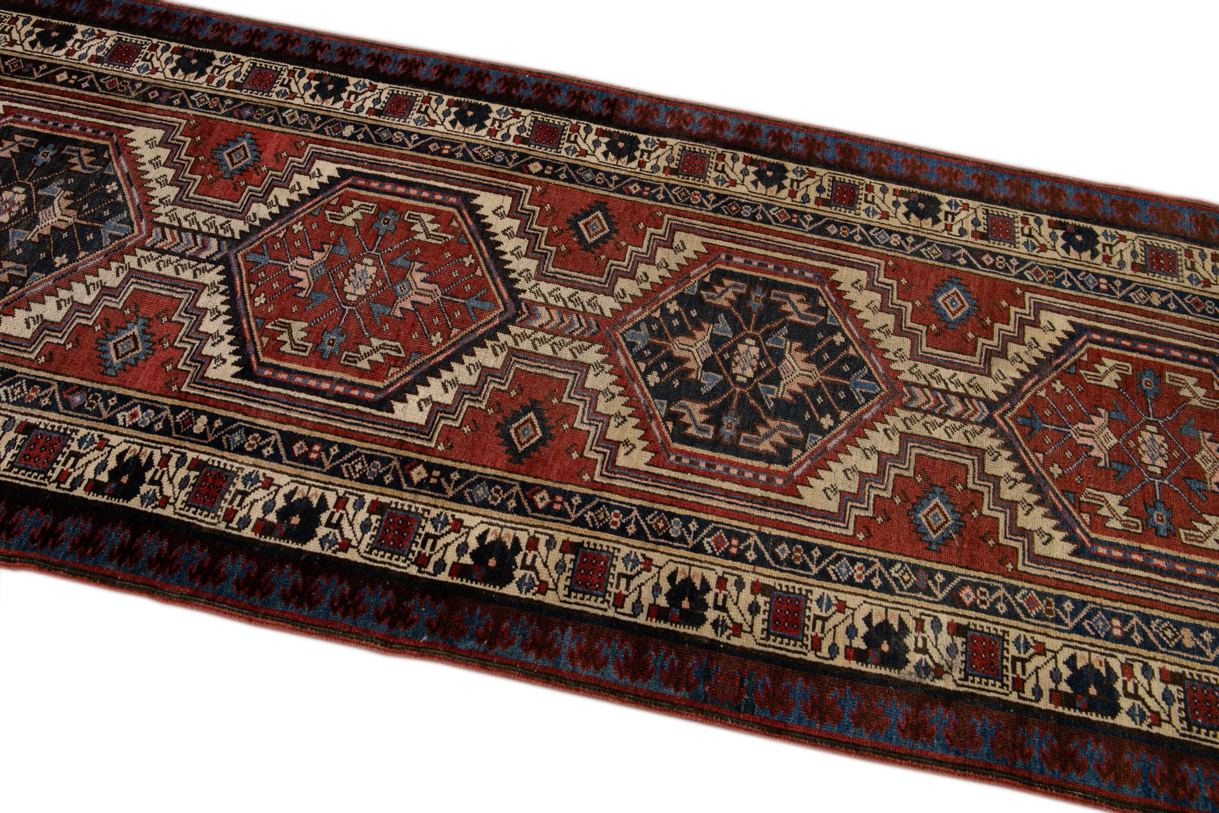 Antique Persian Serab Handmade Tribal Rust Wool Runner In Excellent Condition For Sale In Norwalk, CT