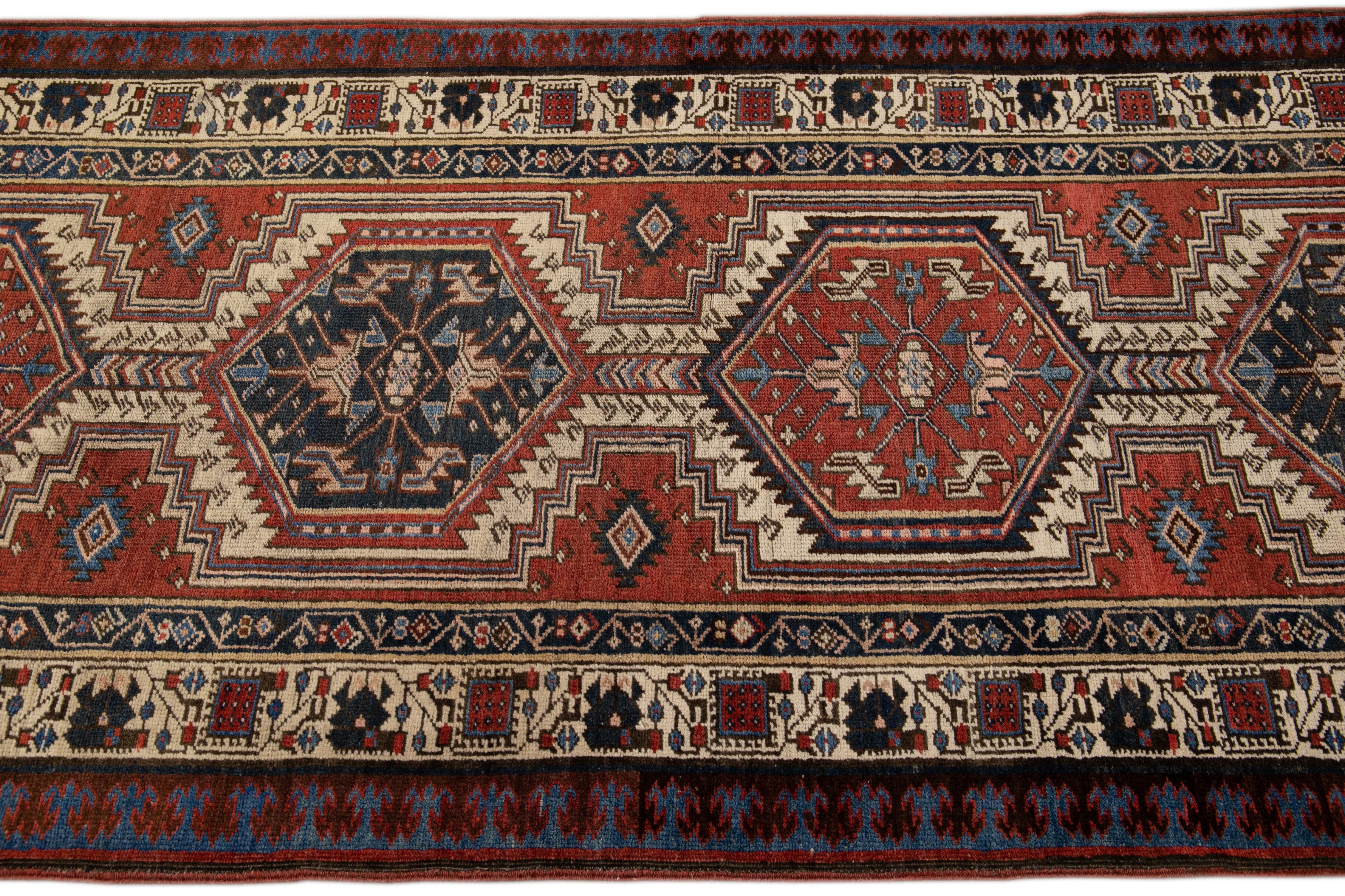 20th Century Antique Persian Serab Handmade Tribal Rust Wool Runner For Sale
