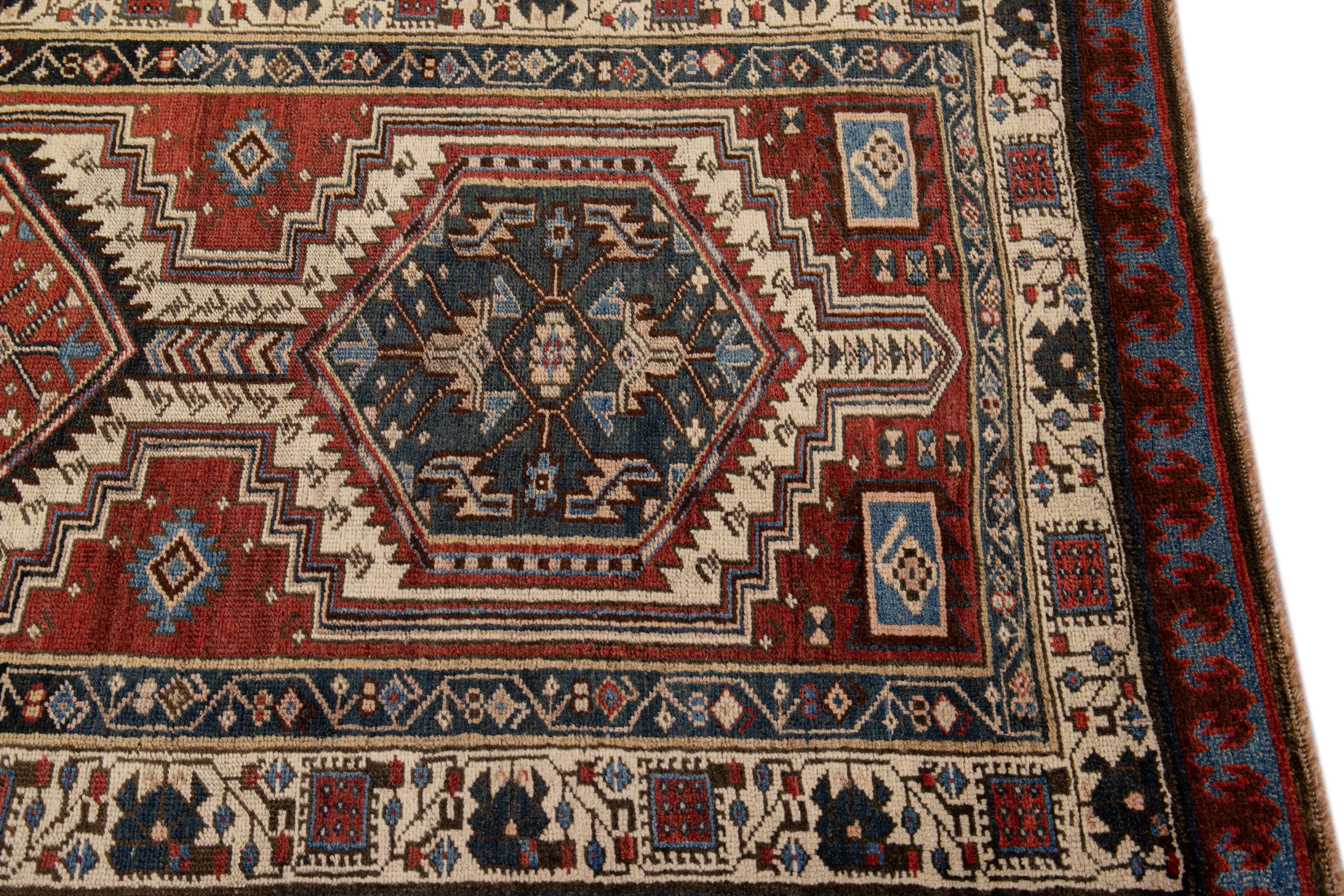 Antique Persian Serab Handmade Tribal Rust Wool Runner For Sale 1