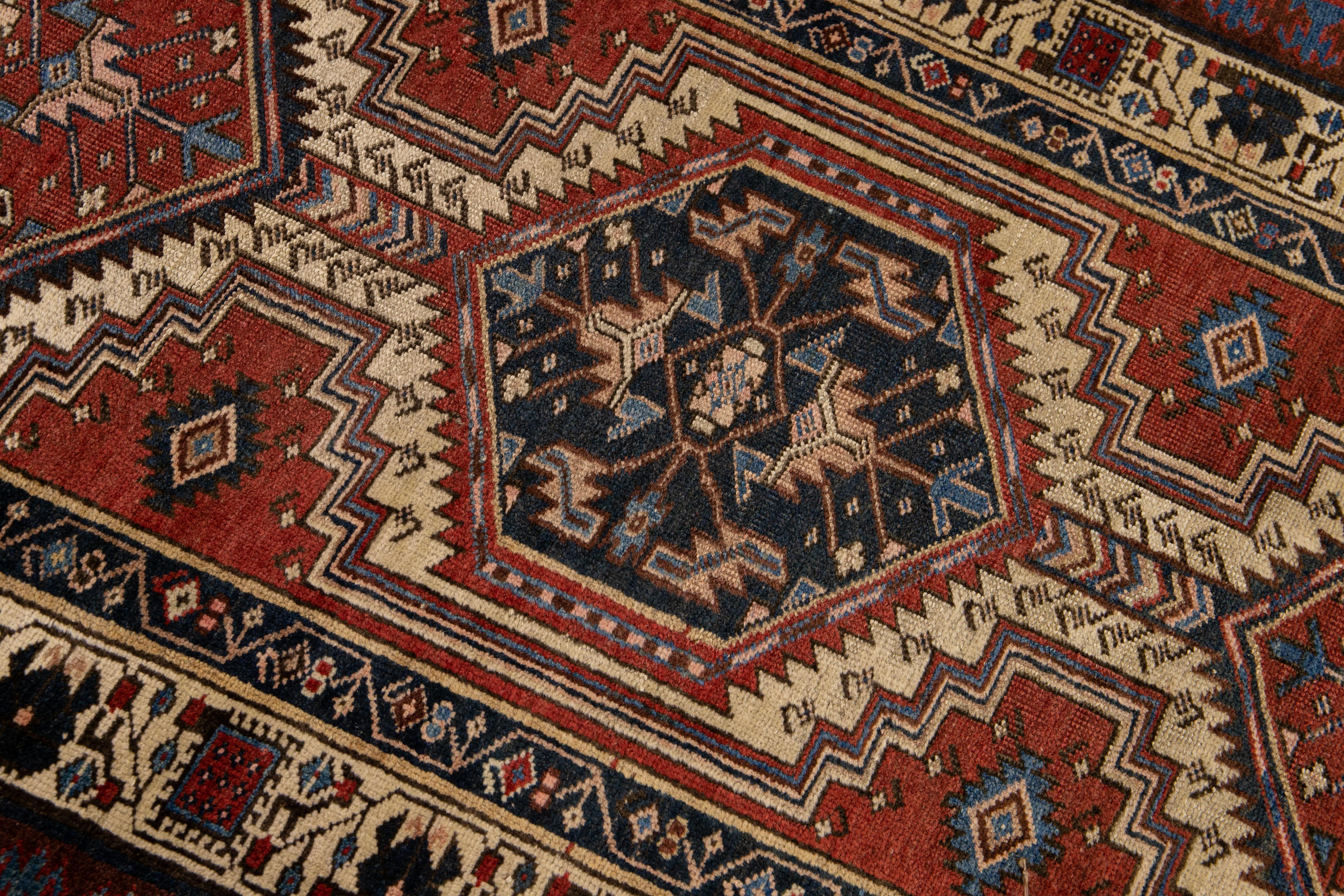 Antique Persian Serab Handmade Tribal Rust Wool Runner For Sale 2