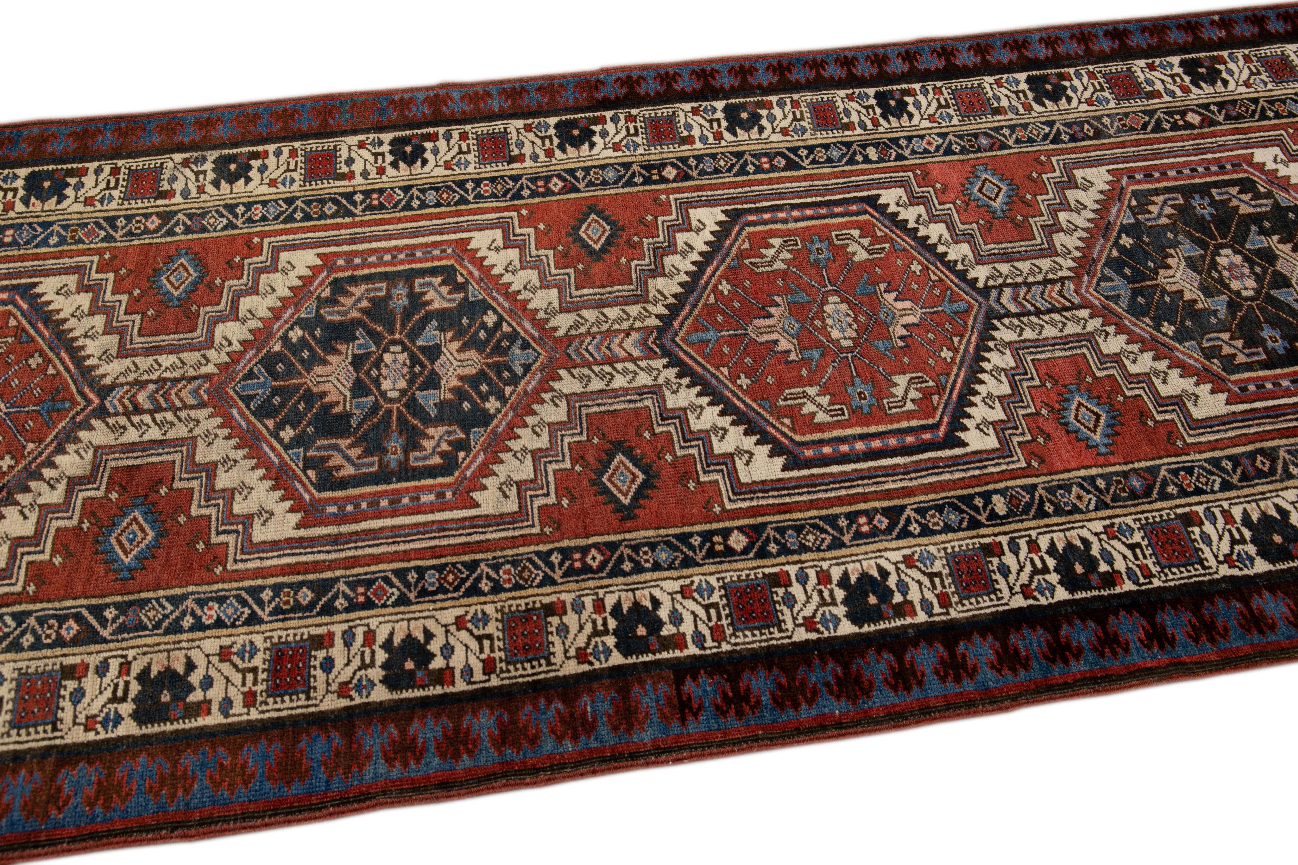 Antique Persian Serab Handmade Tribal Rust Wool Runner For Sale 3