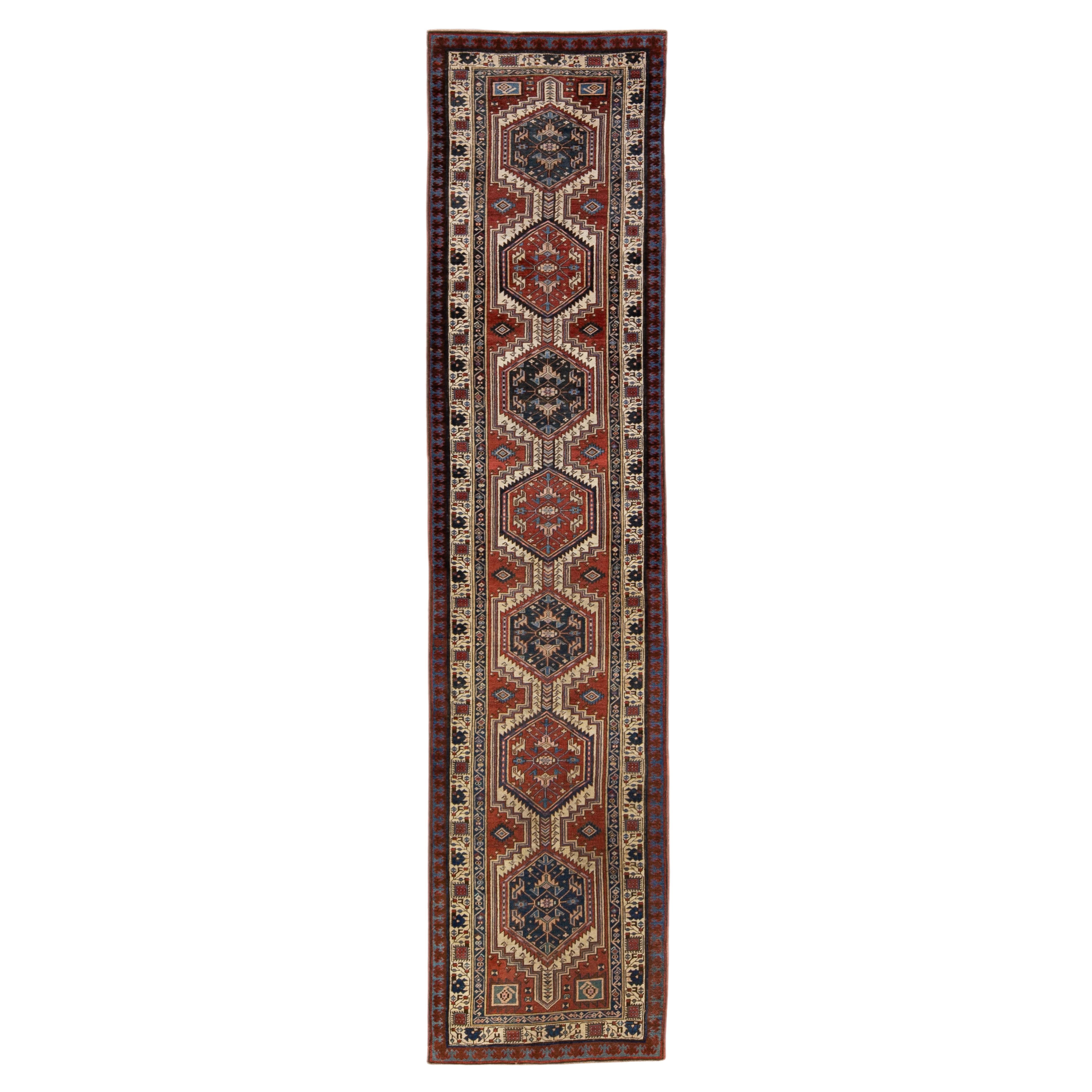 Antique Persian Serab Handmade Tribal Rust Wool Runner For Sale