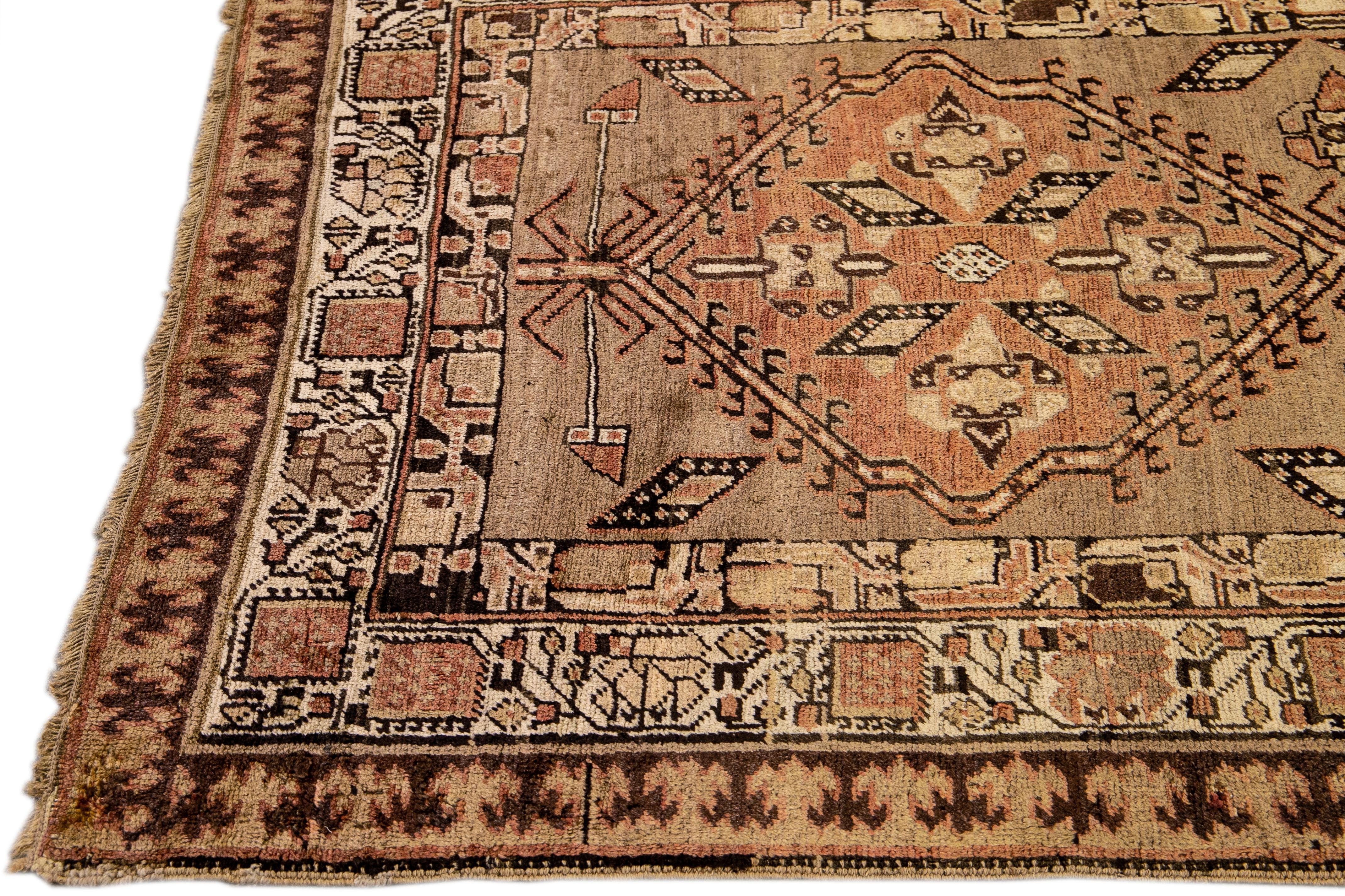 Antique Persian Serab Handmade Tribal Tan Wool Runner In Excellent Condition For Sale In Norwalk, CT