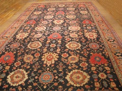 1890s Blue Geometric Antique Persian Serab Rug 12'x 20' 6" Knotted Wool Carpet