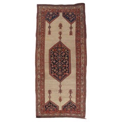 Antico tappeto persiano Serab, tappeto orientale in lana fatto a mano, rosso, avorio, cammello, blu