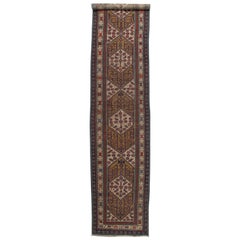 Antique Persian Serab Runner, Handmade Wool Oriental Rug, Red, Ivory, Brown