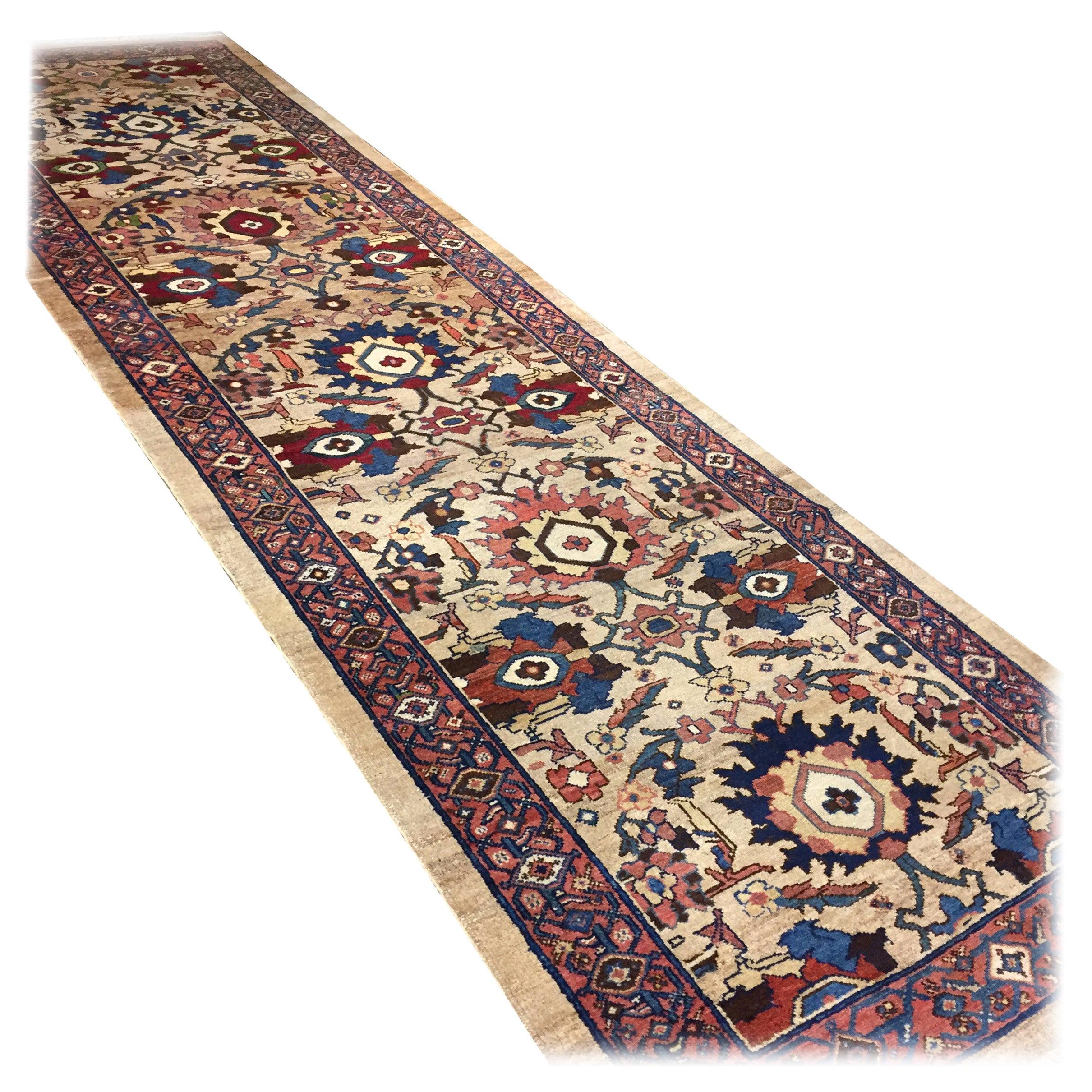 Antique Persian Serab runner rug, circa 1900 3'1 x 12'4. A truly beautiful Serab runner so bright and colorful will transform any area it is placed in. Serab is located on the edge of the Heriz weaving area and specializes in runners. Camel borders