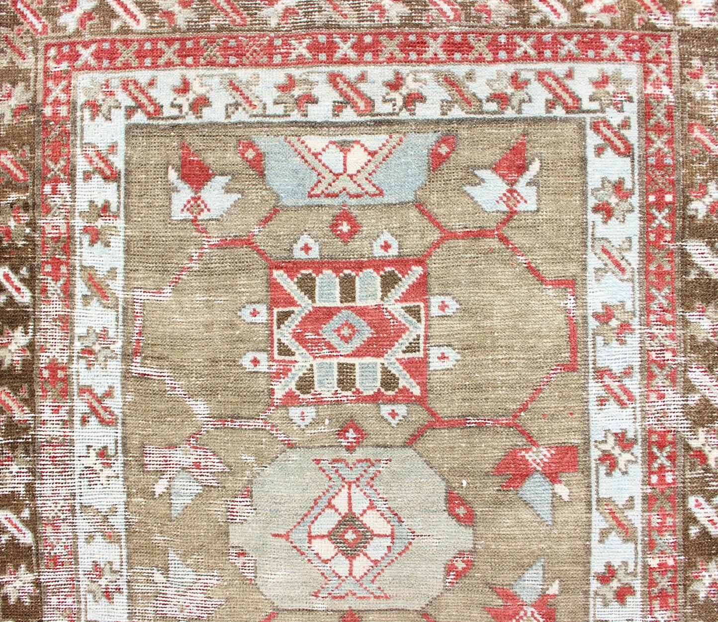 Wool Antique Persian Serab Distressed Runner With Geometric  Design in Light Green  For Sale