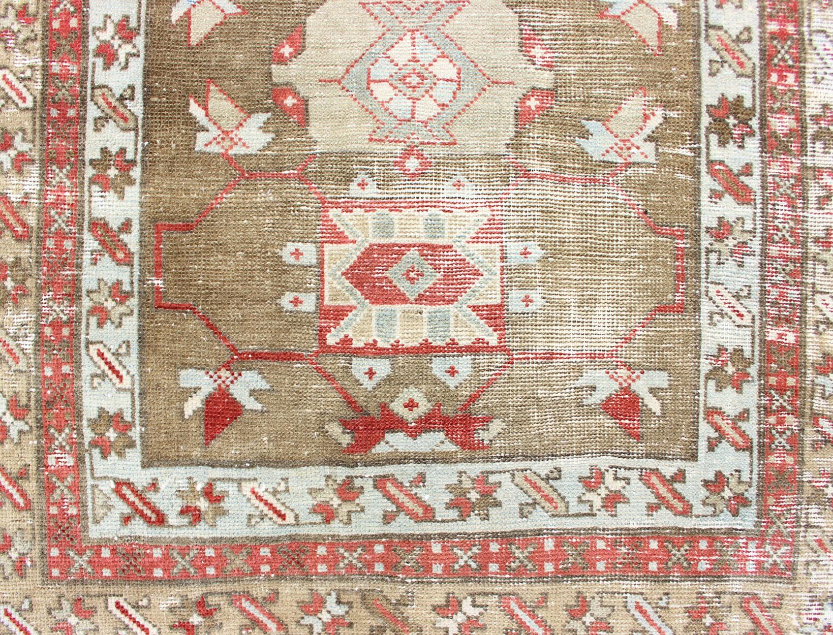 Antique Persian Serab Distressed Runner With Geometric  Design in Light Green  For Sale 1