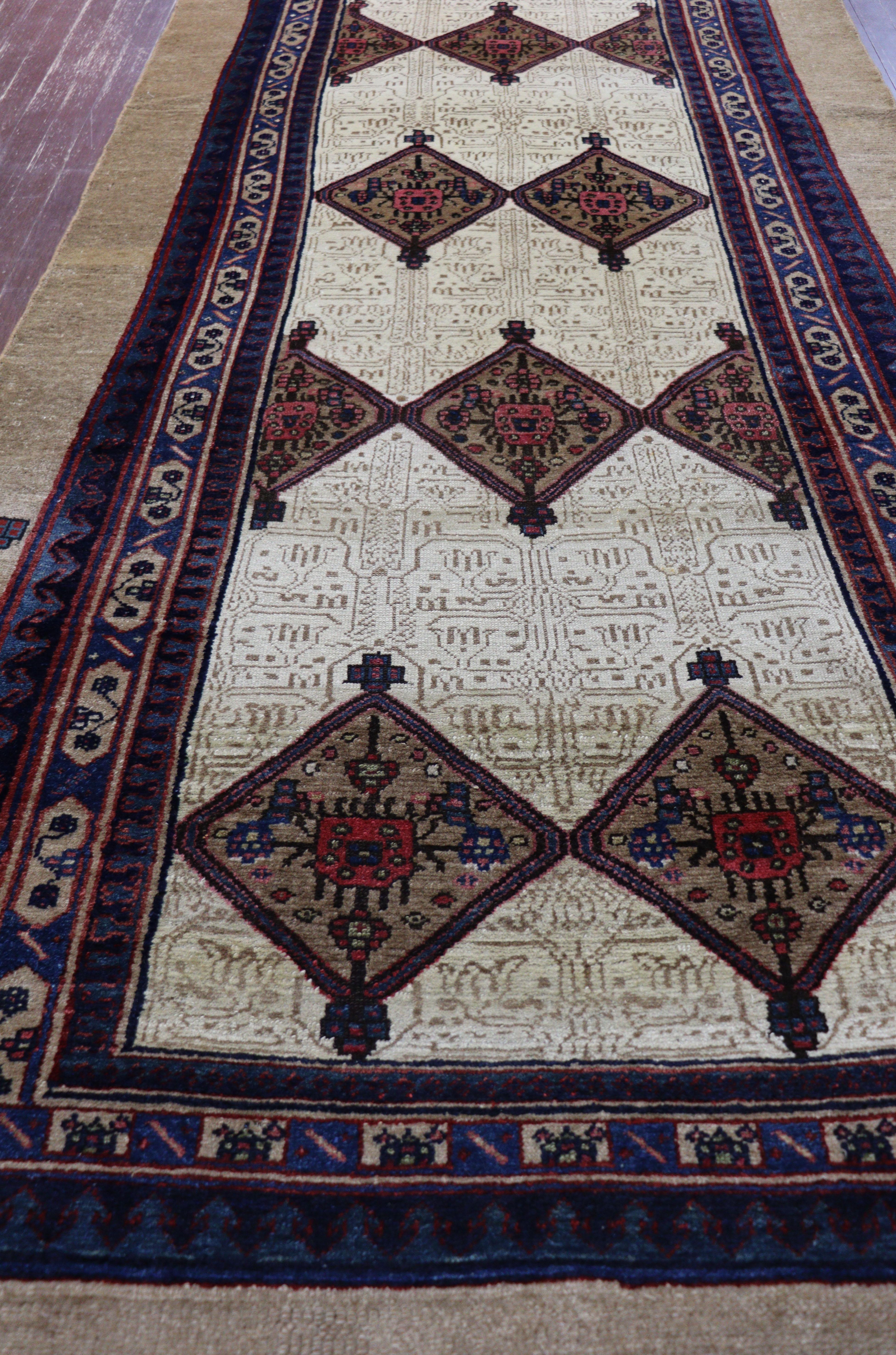 Wool Antique Persian Serab/Serapi Gallery Size Rug, Camel Color, 4'6