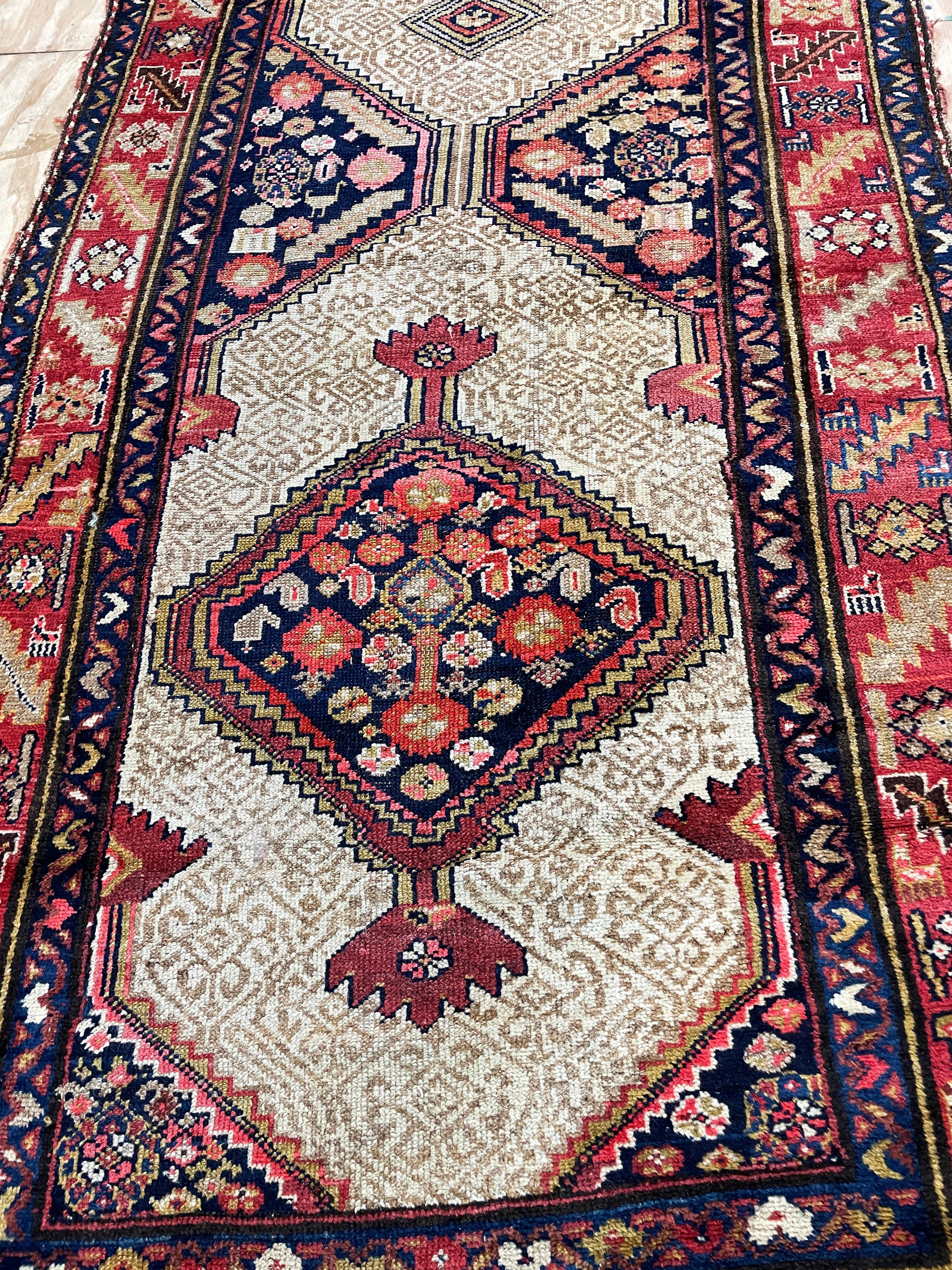 Hand-Knotted Antique Persian Serab/Serapi Runner, Camel Color, c-1880 For Sale