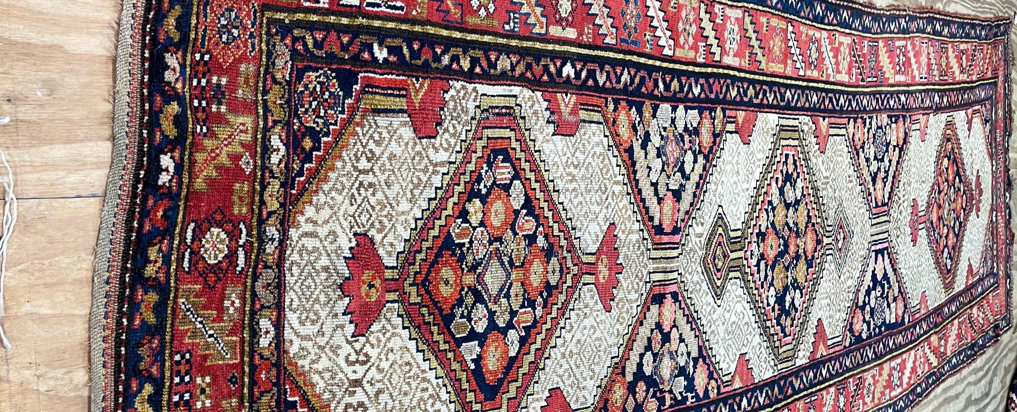 Wool Antique Persian Serab/Serapi Runner, Camel Color, c-1880 For Sale