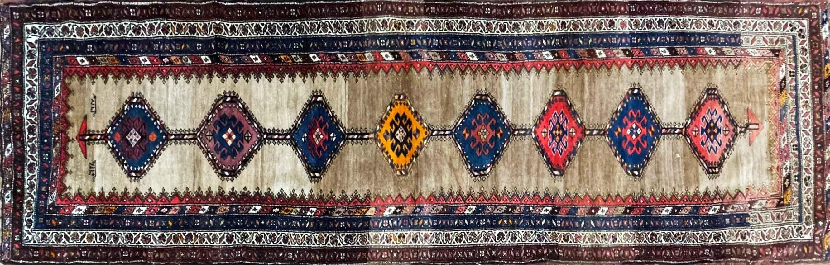 Wool Antique Persian Serab/Serapi Runner, Camel Color, C-1900's For Sale