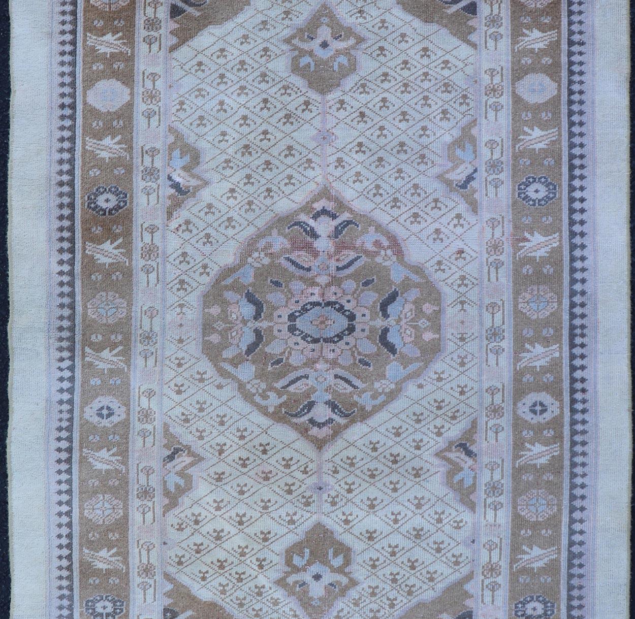 Wool Antique Persian Serab Small Rug in Brown, Tan and Neutrals For Sale