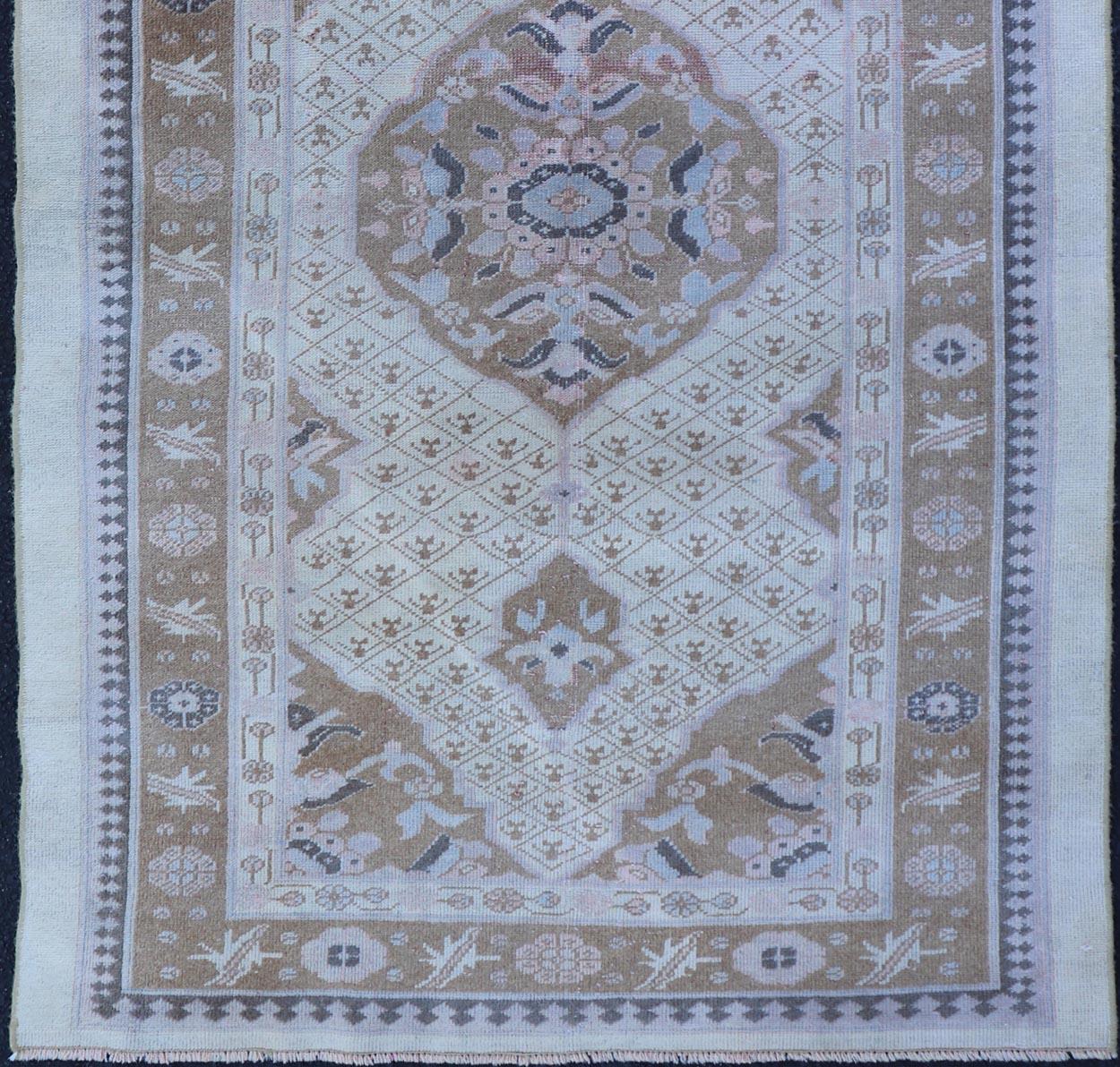Antique Persian Serab Small Rug in Brown, Tan and Neutrals For Sale 1