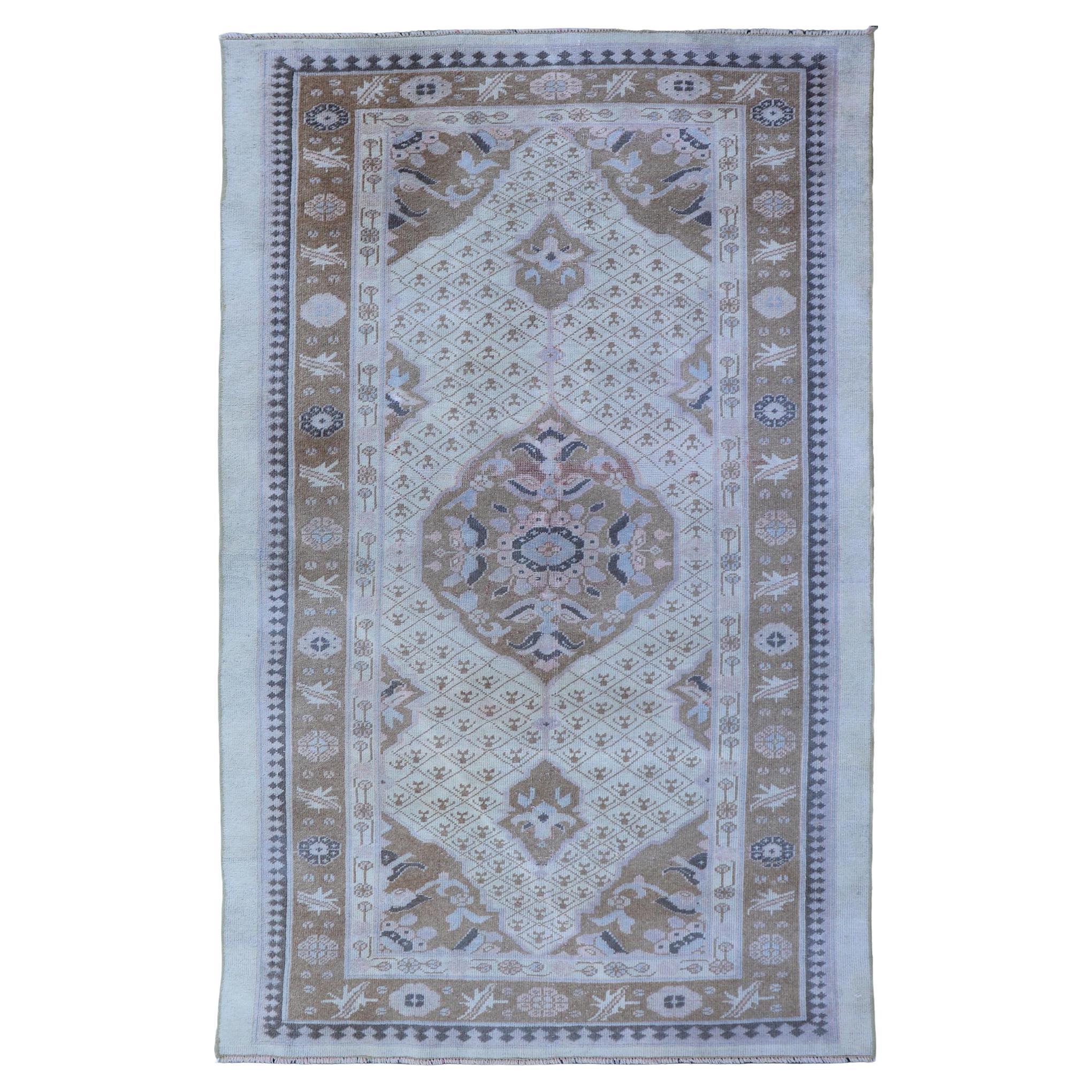 Antique Persian Serab Small Rug in Brown, Tan and Neutrals For Sale