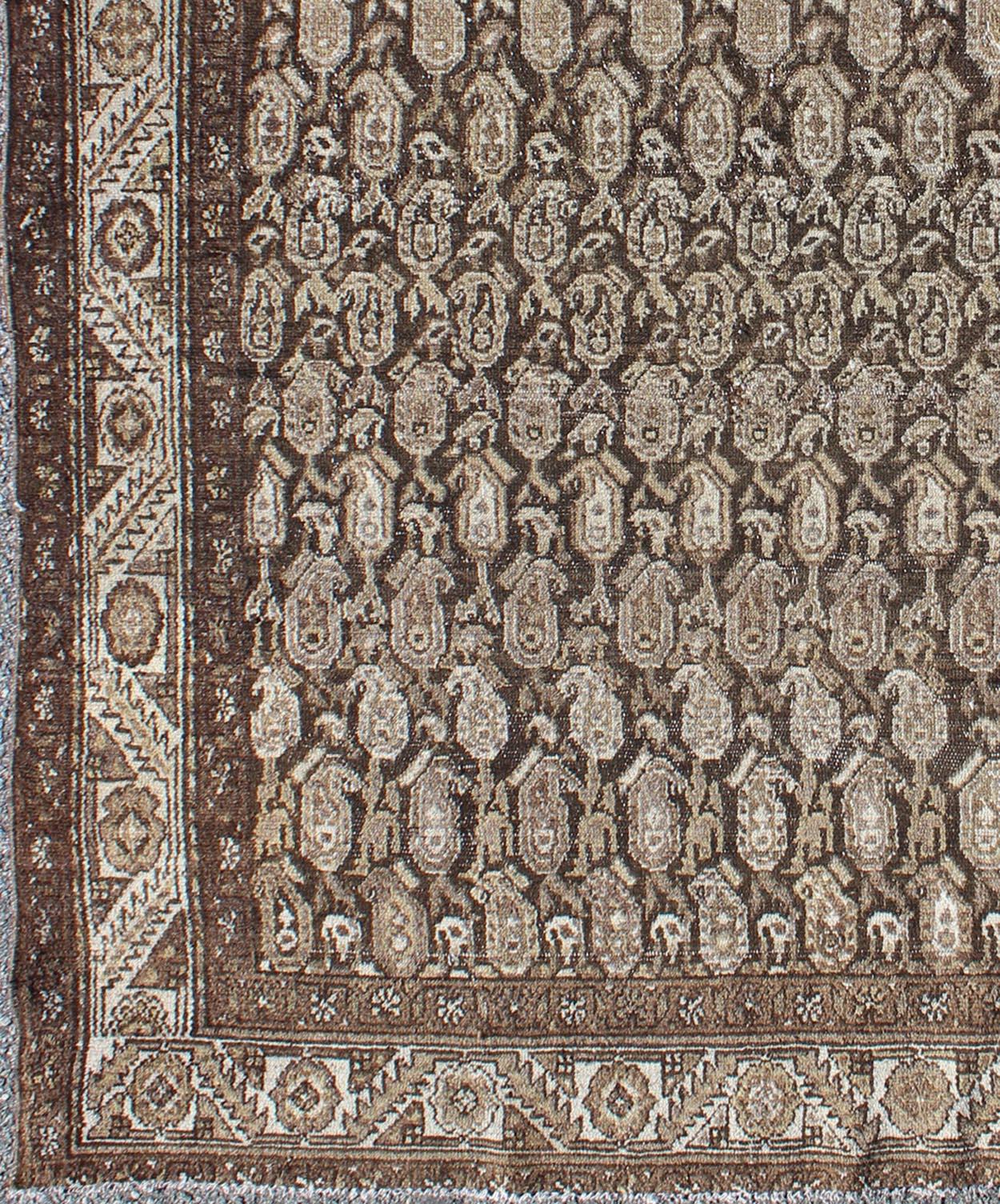 Malayer Antique Persian Seraband Rug with All-Over Tribal Design in Brown's For Sale