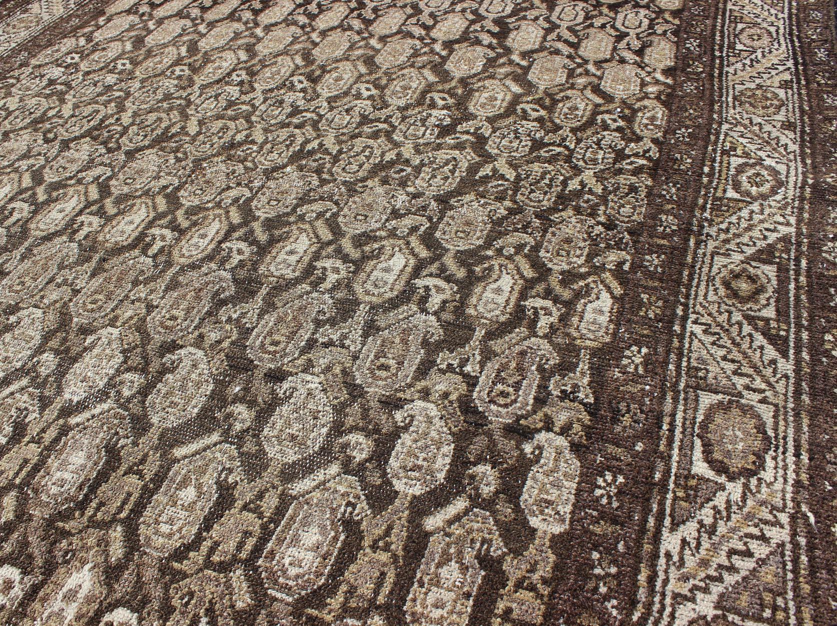 20th Century Antique Persian Seraband Rug with All-Over Tribal Design in Brown's For Sale