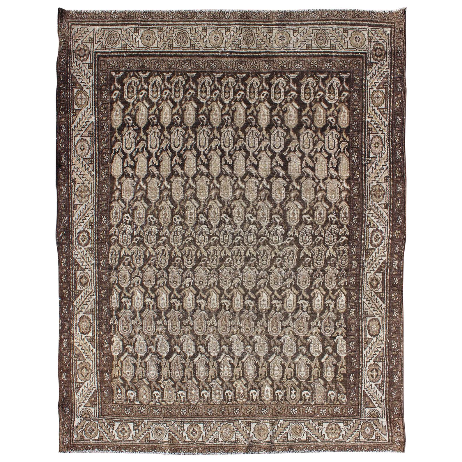 Antique Persian Seraband Rug with All-Over Tribal Design in Brown's