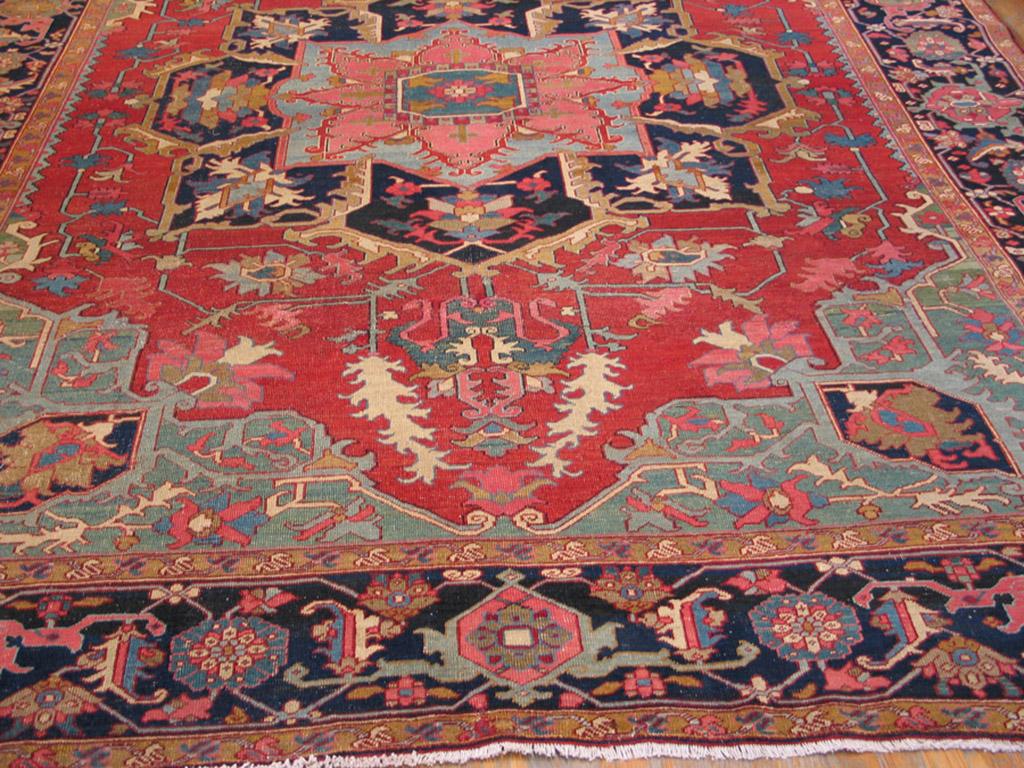 Hand-Knotted 19th Century N.W. Persian Serapi Carpet ( 10' x 12'9