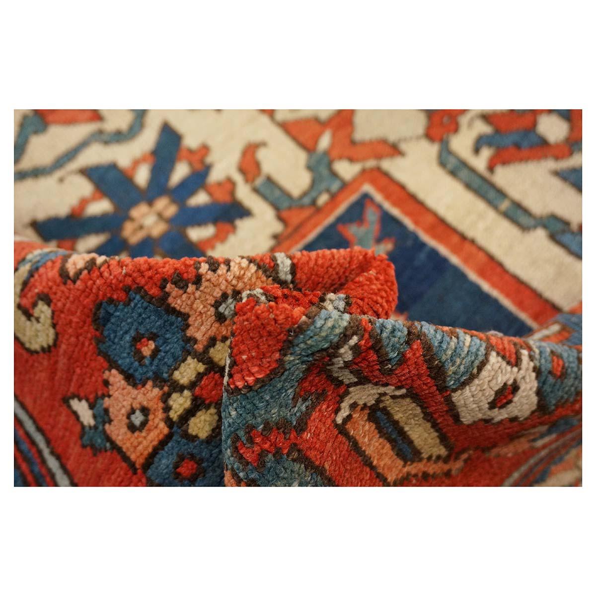 Antique Persian Serapi 10x14 Rust & Navy Handmade Area Rug For Sale 10