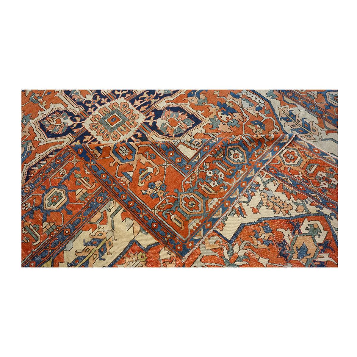 Hand-Woven Antique Persian Serapi 10x14 Rust & Navy Handmade Area Rug For Sale