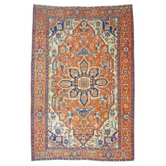 Antiker persischer Serapi-Teppich in Rost und Marineblau, handgefertigt, 10x14