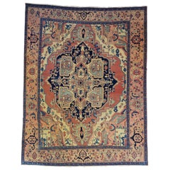 Antique Persian Serapi, Antique Heriz, Geometric, Room Size, Wool, 1880