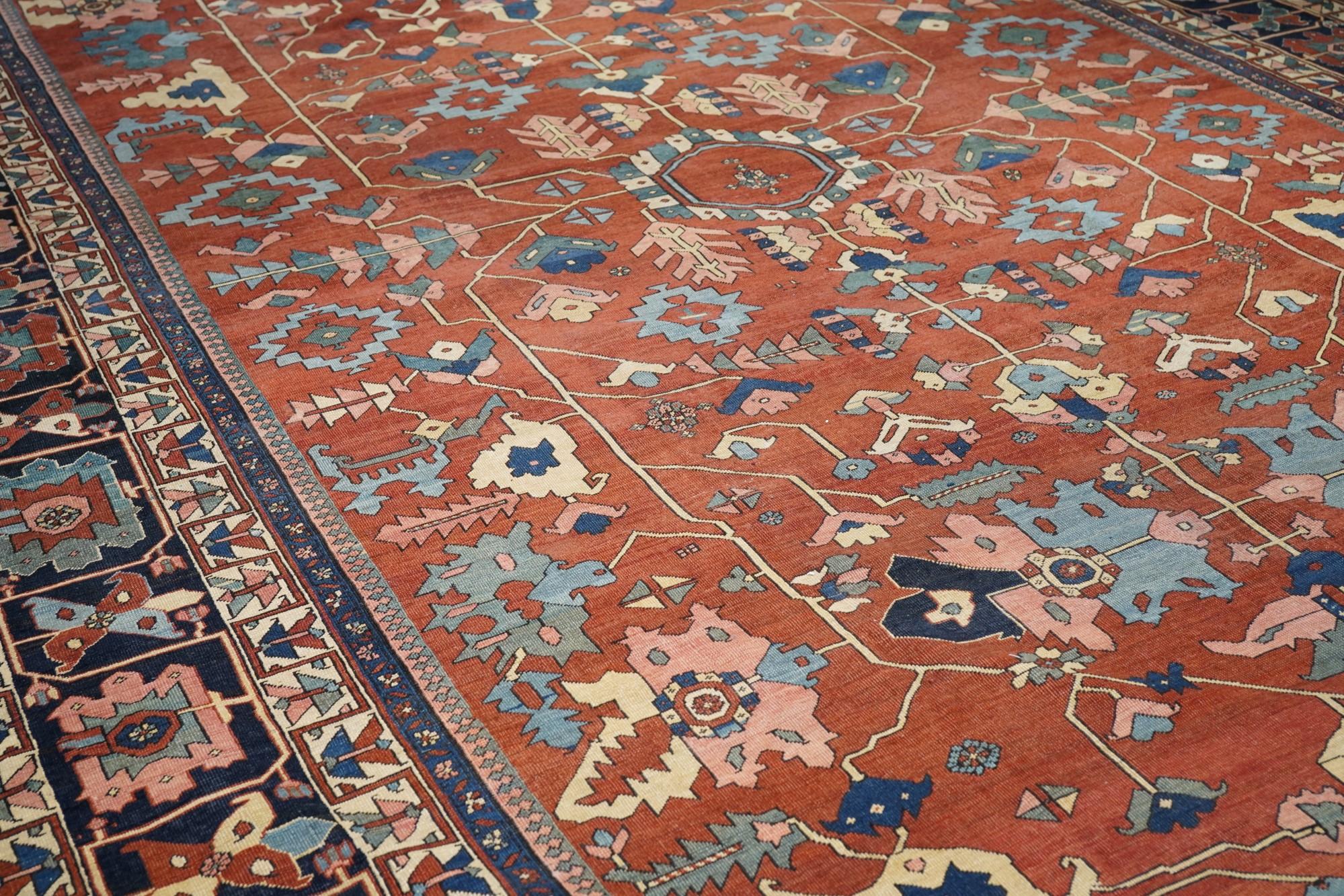 Asian Antique Persian Serapi Area Rug For Sale