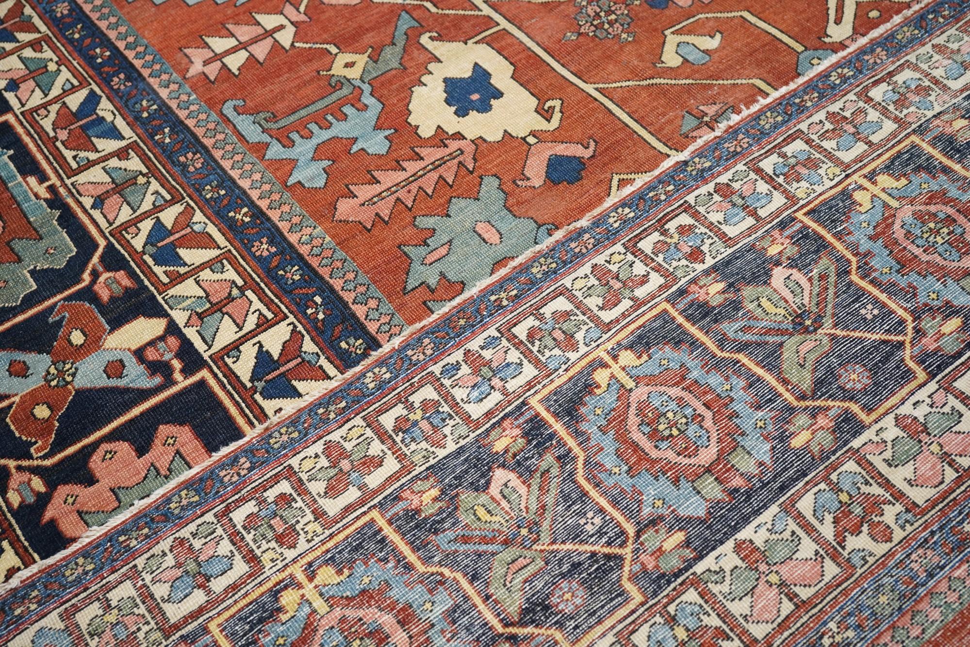 Hand-Knotted Antique Persian Serapi Area Rug For Sale