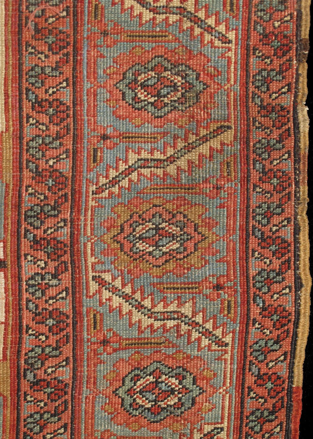 Antique Persian Serapi/Bakhshaiesh Rug in Brick Red, Light Blue & Camel Colors 3