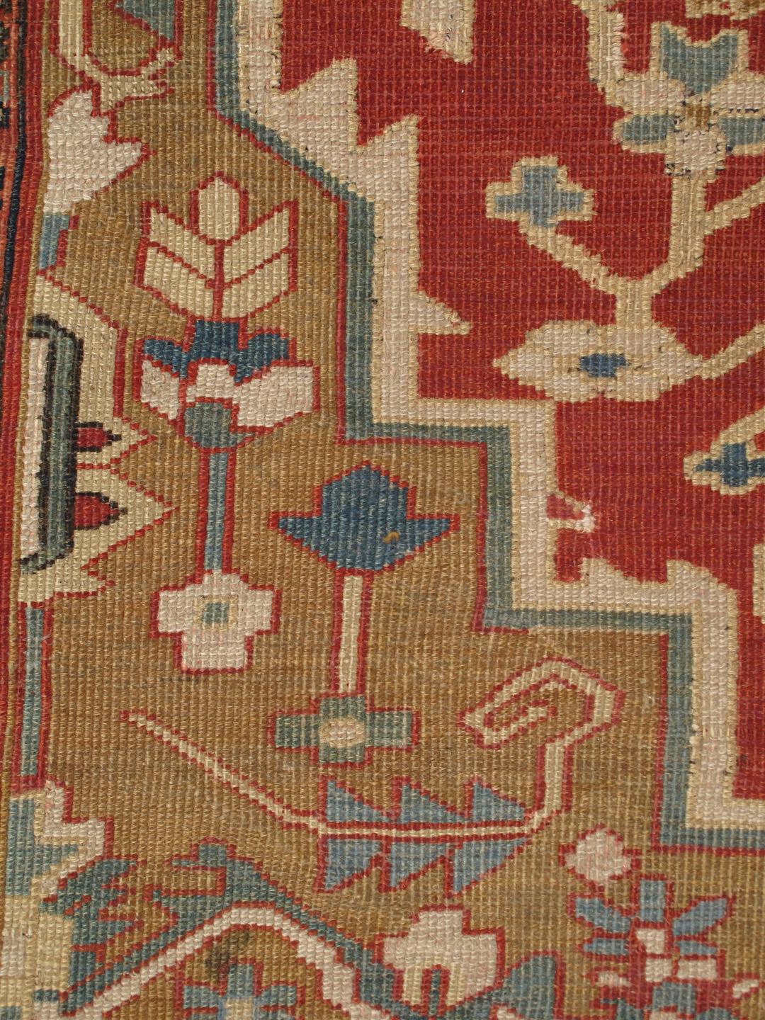 Antique Persian Serapi/Bakhshaiesh Rug in Brick Red, Light Blue & Camel Colors 4