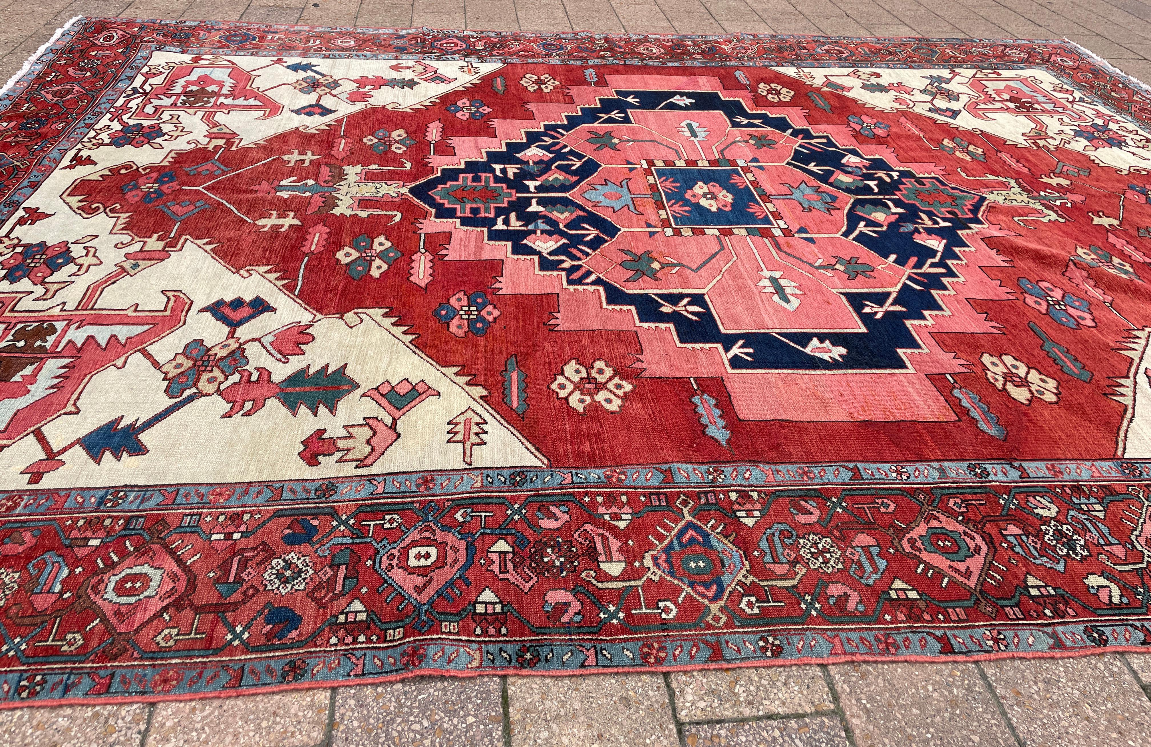 Hand-Knotted Antique Persian Serapi Carpet For Sale