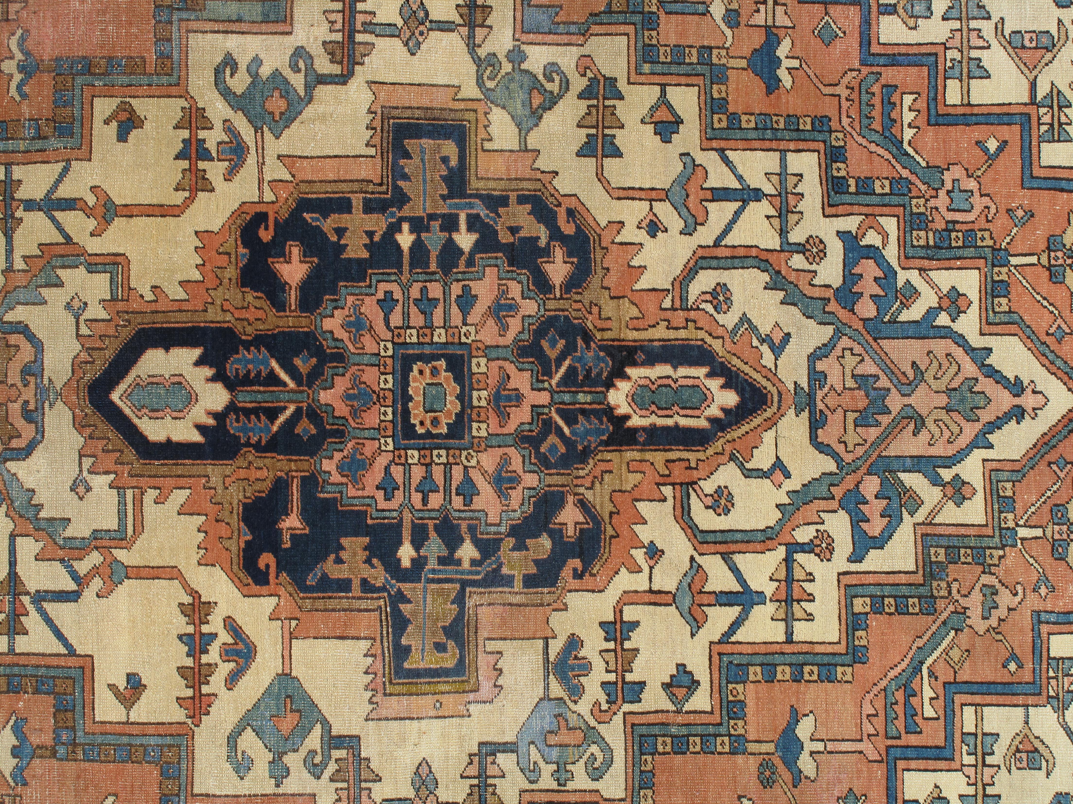 Antique Serapi carpets are one of the most sought after rugs particularly in America and England for many years. Antique Serapi rugs are a major draw particularly in big city America. Serapi carpets were woven on the level of small workshop with