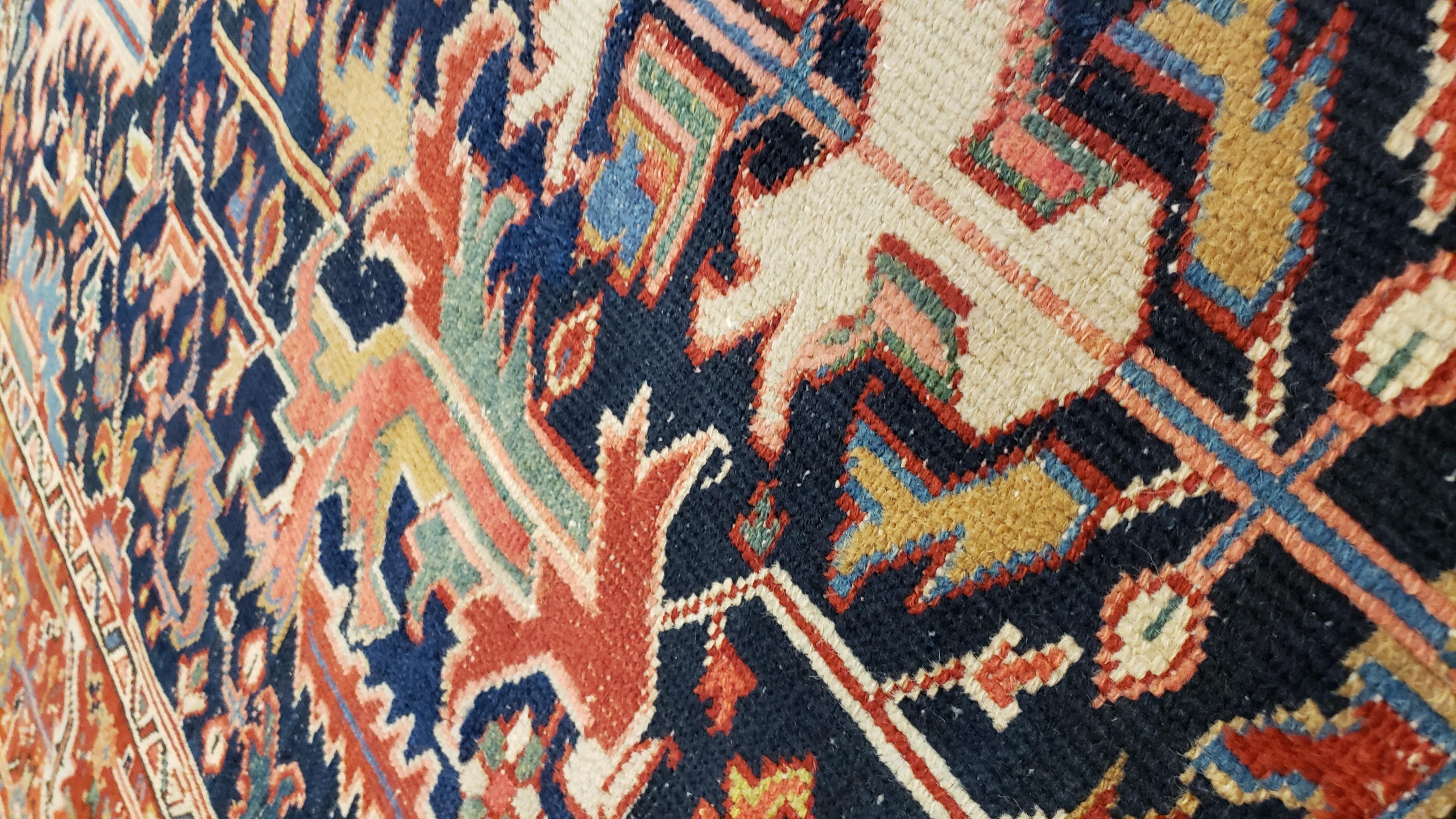 Antique Persian Serapi Carpet, Geometric, Navy Hand Knotted Wool Oriental Rug In Good Condition In Port Washington, NY