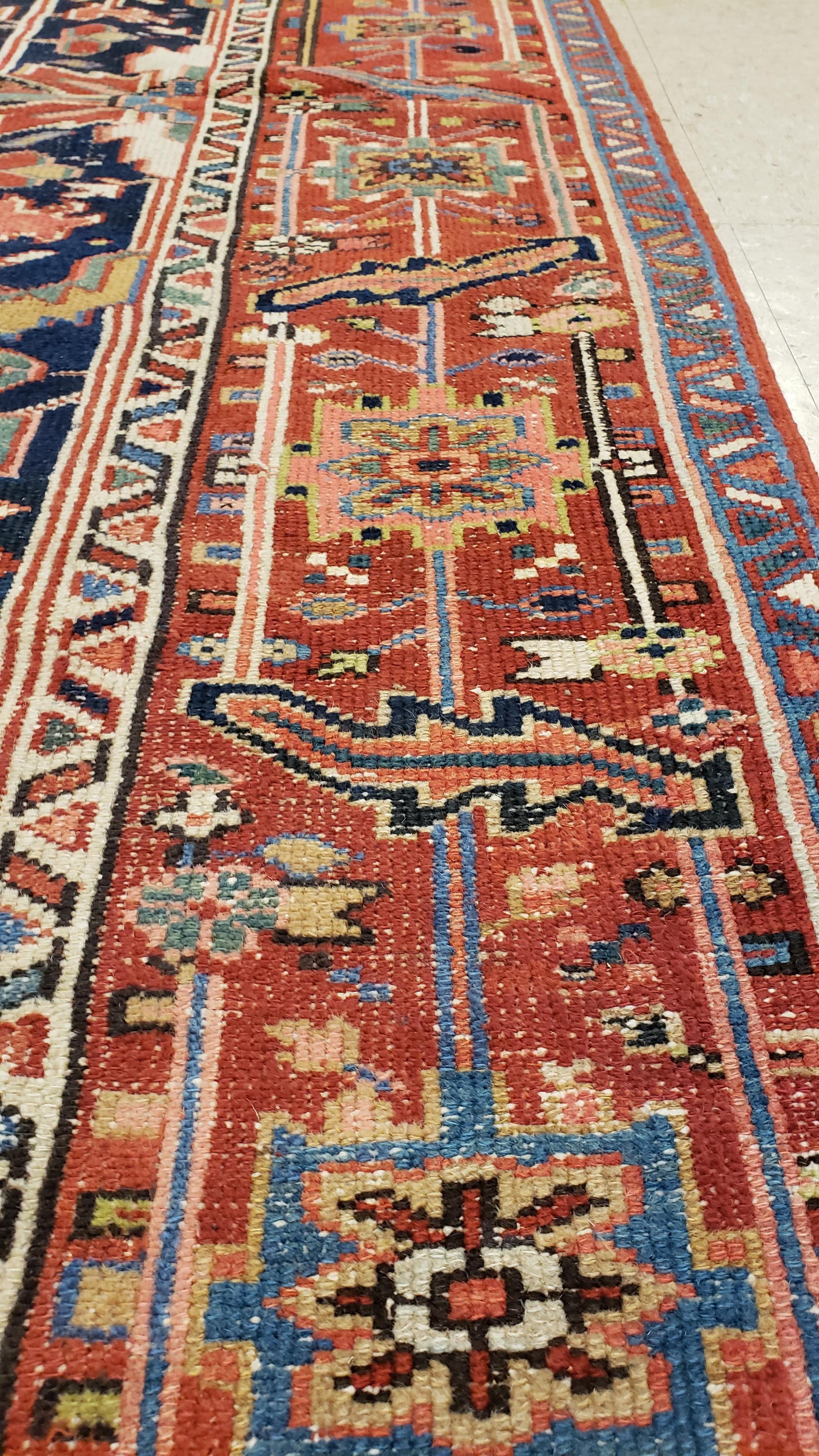 Antique Persian Serapi Carpet, Geometric, Navy Hand Knotted Wool Oriental Rug 2