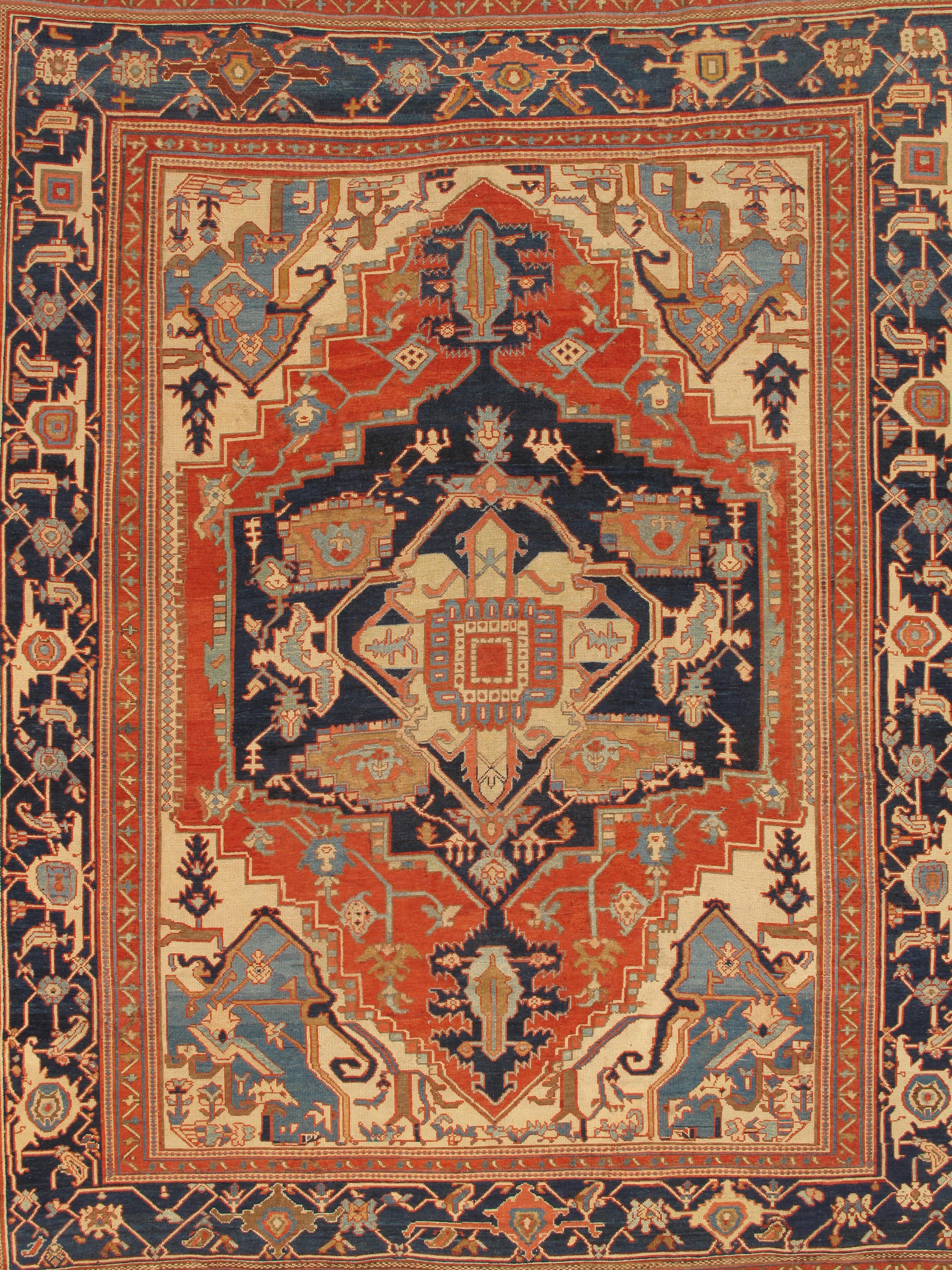 Antiker persischer Serapi-Teppich, handgefertigter orientalischer Teppich, Hellblau, Elfenbein, Rostrot im Angebot 3