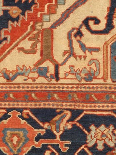 Antique Persian Serapi Carpet Handmade Oriental Rug Light Blue, Ivory, Rusty Red