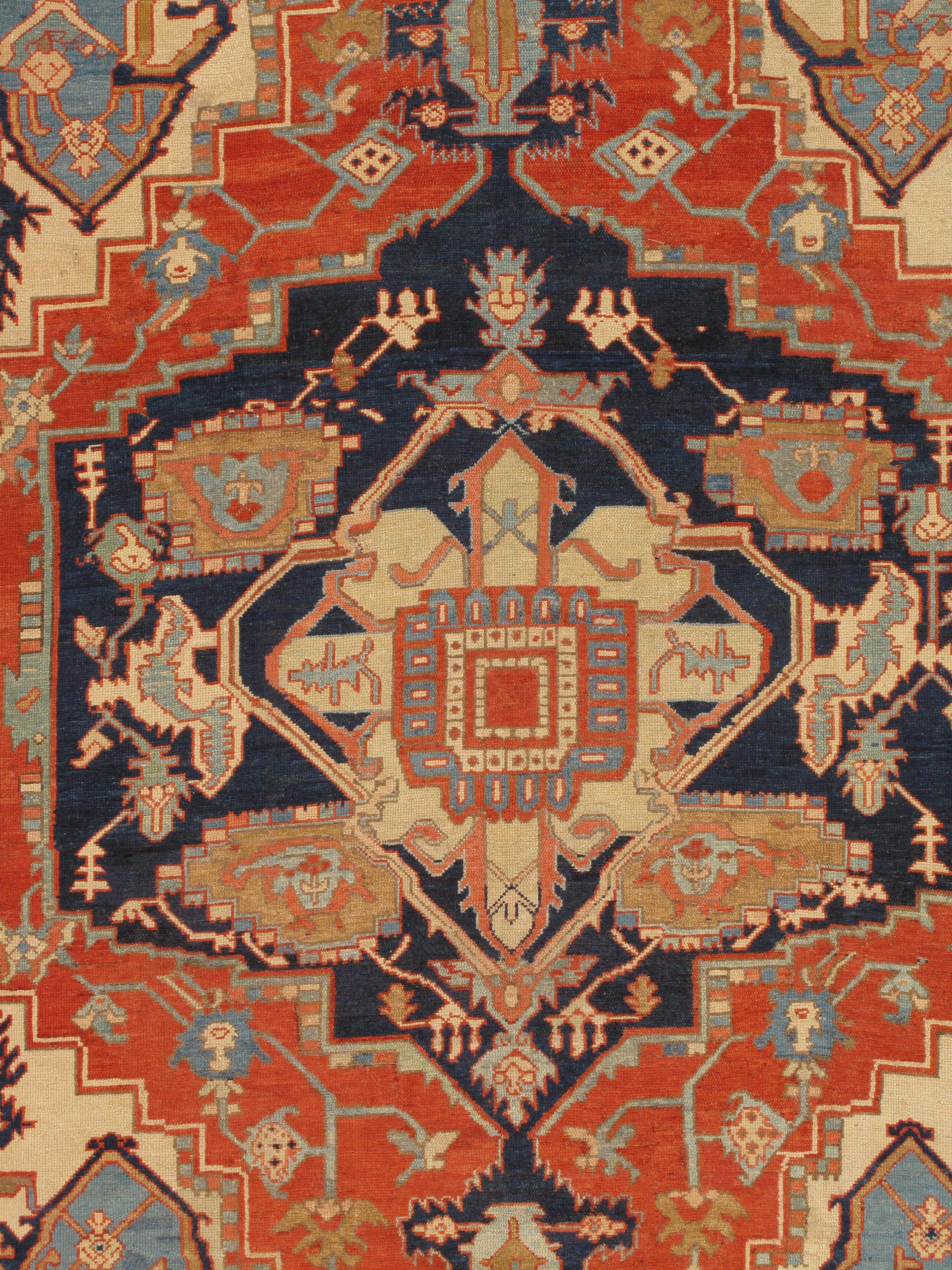 Antiker persischer Serapi-Teppich, handgefertigter orientalischer Teppich, Hellblau, Elfenbein, Rostrot im Angebot 2