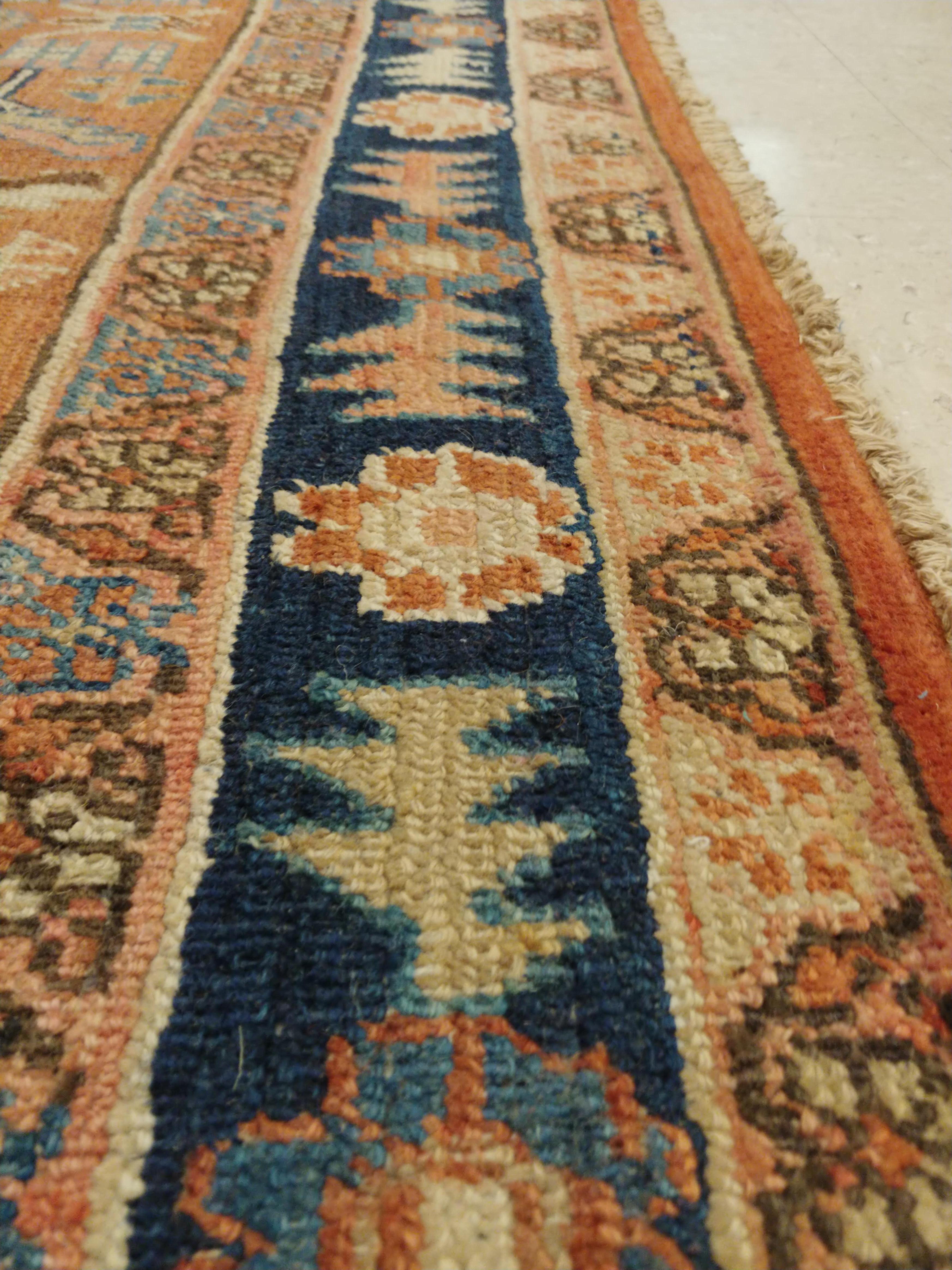 Bakshaish Antique Persian Serapi Carpet, Handmade Oriental Rug, Rust-Ivory Blue