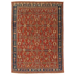 Tapis persan antique Serapi, tapis oriental fait à la main, bleu rouille et ivoire