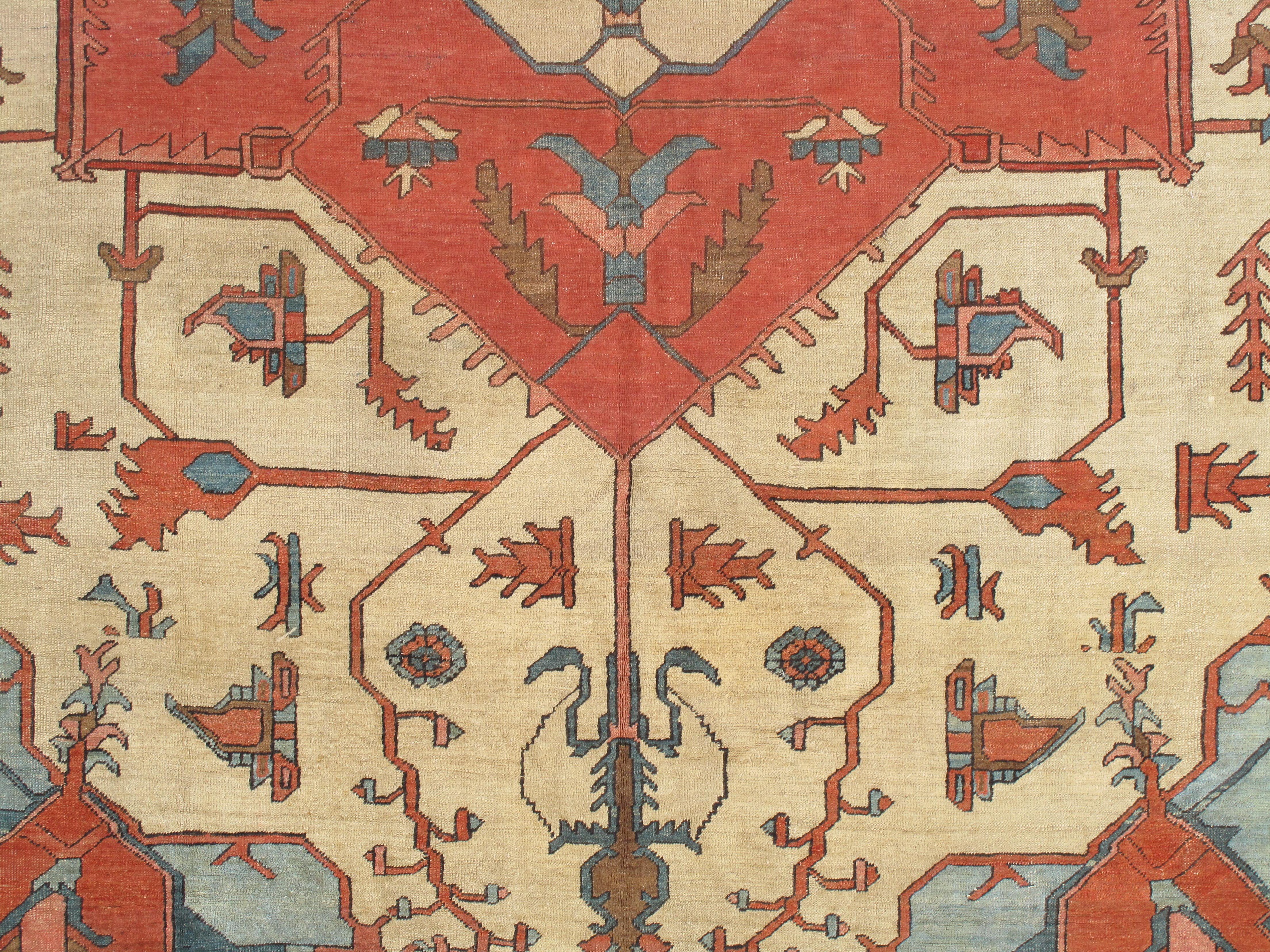 Antique Serapi carpets are one of the most sought after rugs particularly in America and England for many years. Antique Serapi rugs are a major draw particularly in big city America. Serapi carpets were woven on the level of small workshop with