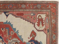 Antigua alfombra persa Serapi, hecha a mano, alfombra oriental, óxido, marfil, azul claro