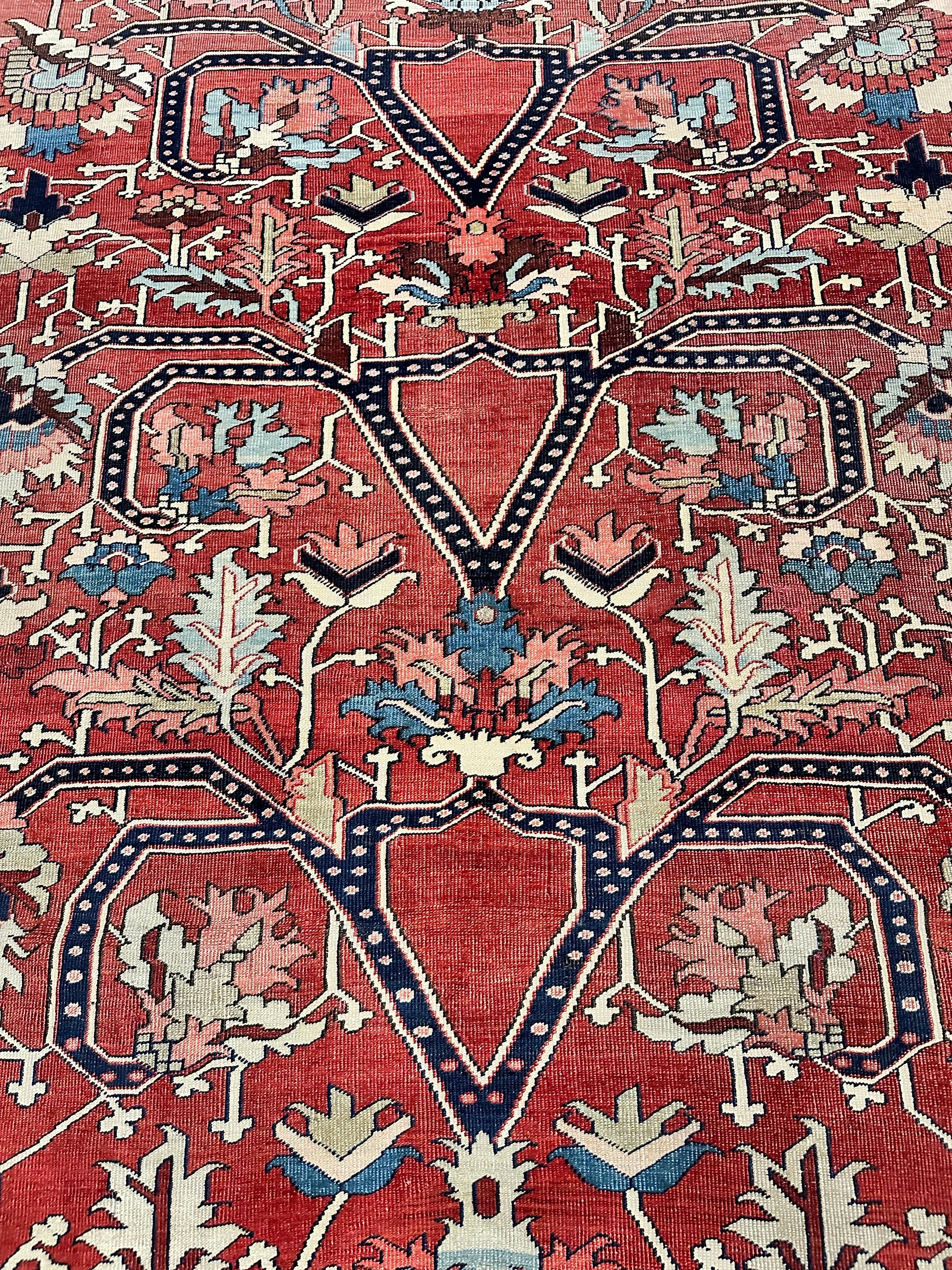 Antiker persischer Serapi-Teppich, handgefertigter orientalischer Teppich, Rostrot, Hellblau, Elfenbein im Angebot 5