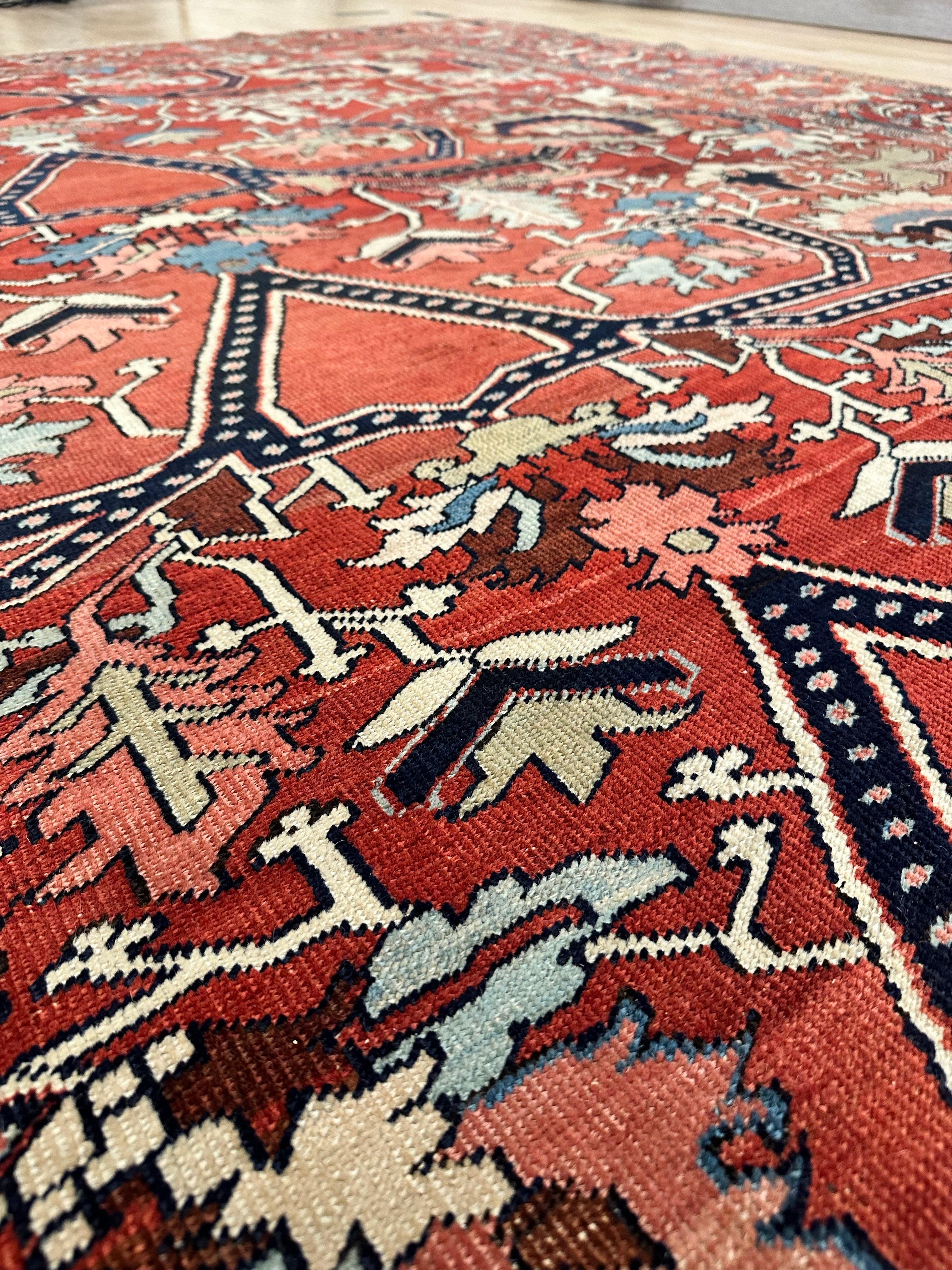 Antiker persischer Serapi-Teppich, handgefertigter orientalischer Teppich, Rostrot, Hellblau, Elfenbein im Angebot 7
