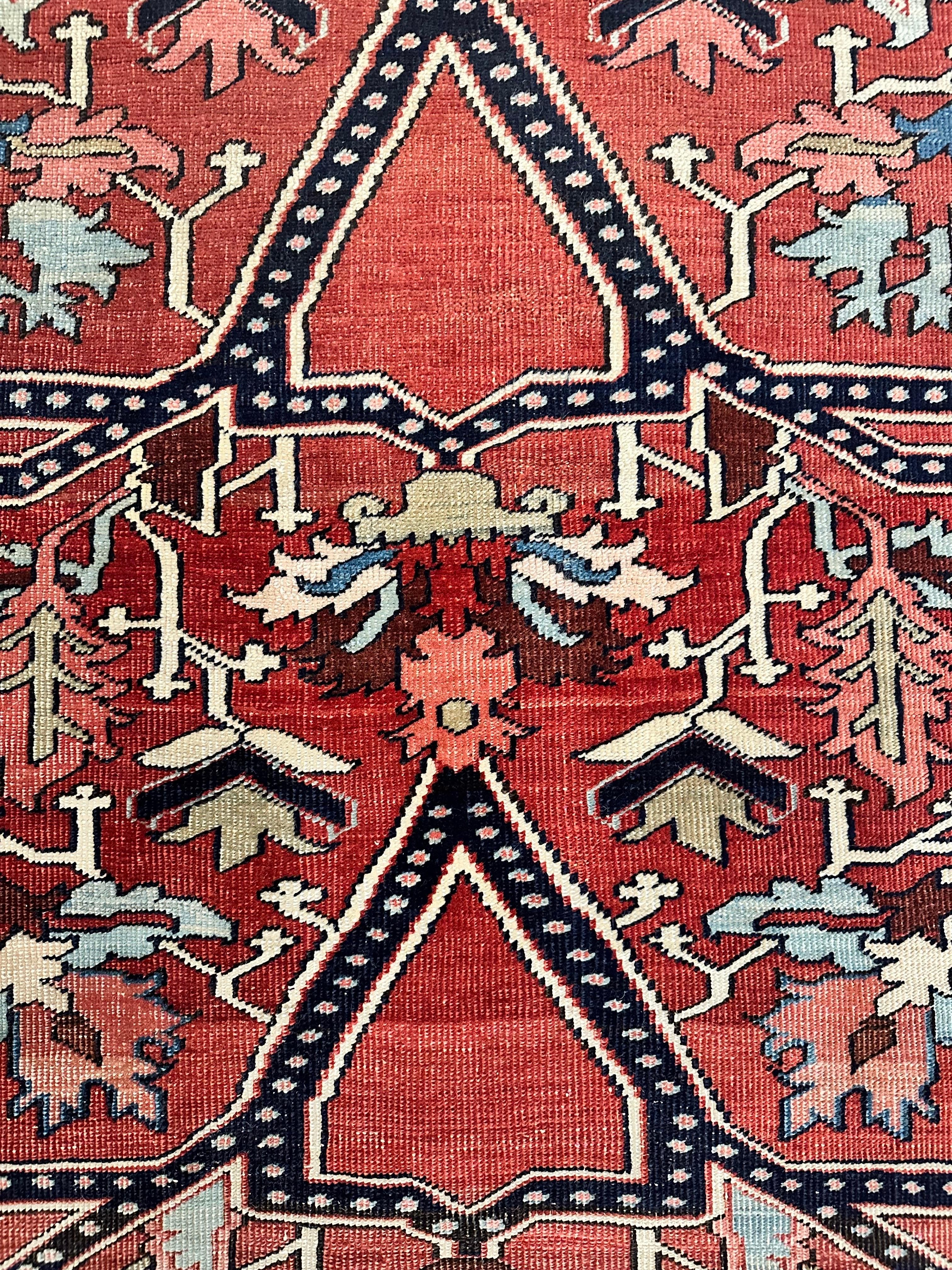 Antiker persischer Serapi-Teppich, handgefertigter orientalischer Teppich, Rostrot, Hellblau, Elfenbein im Angebot 10