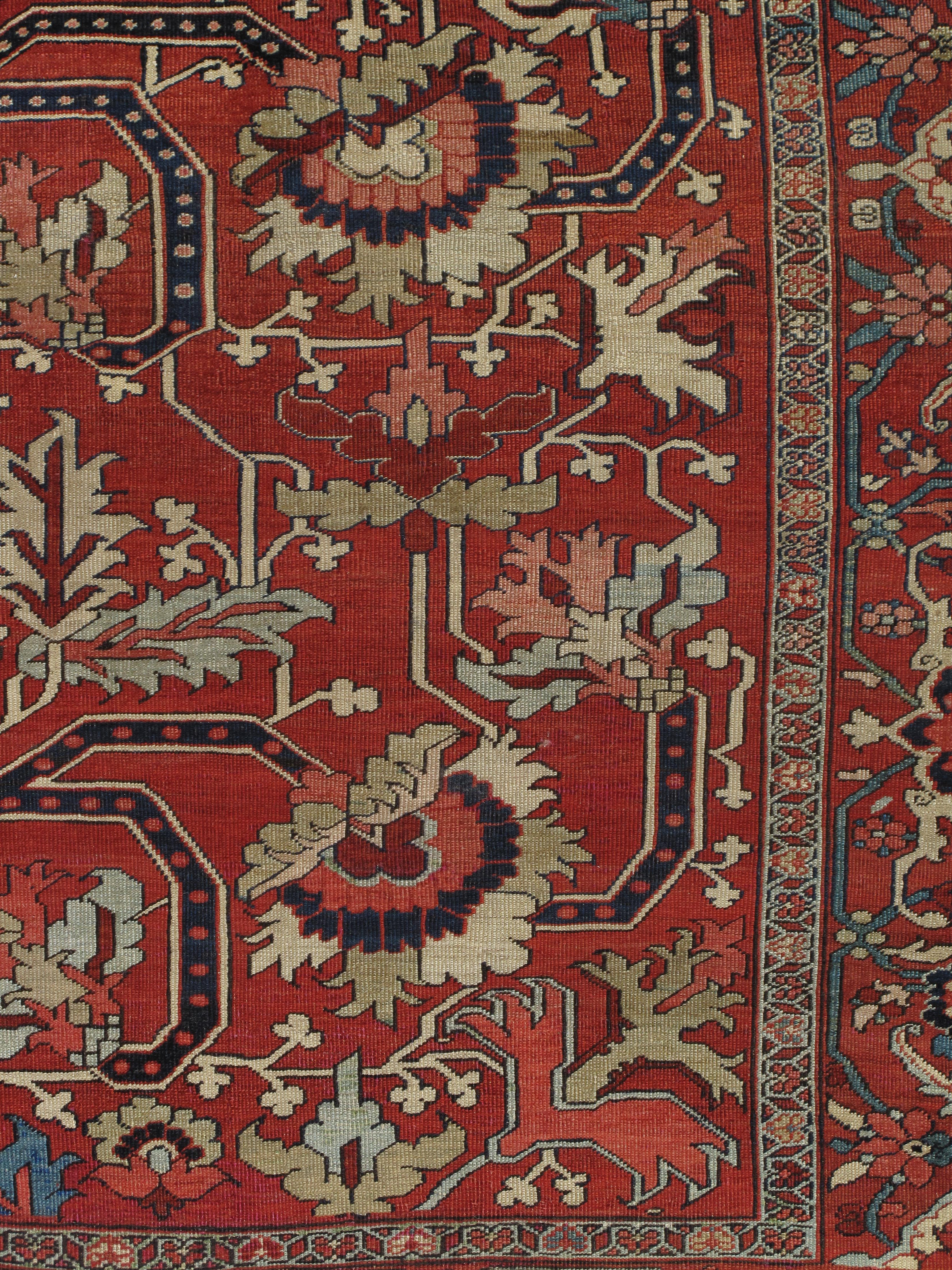 Antiker persischer Serapi-Teppich, handgefertigter orientalischer Teppich, Rostrot, Hellblau, Elfenbein (19. Jahrhundert) im Angebot
