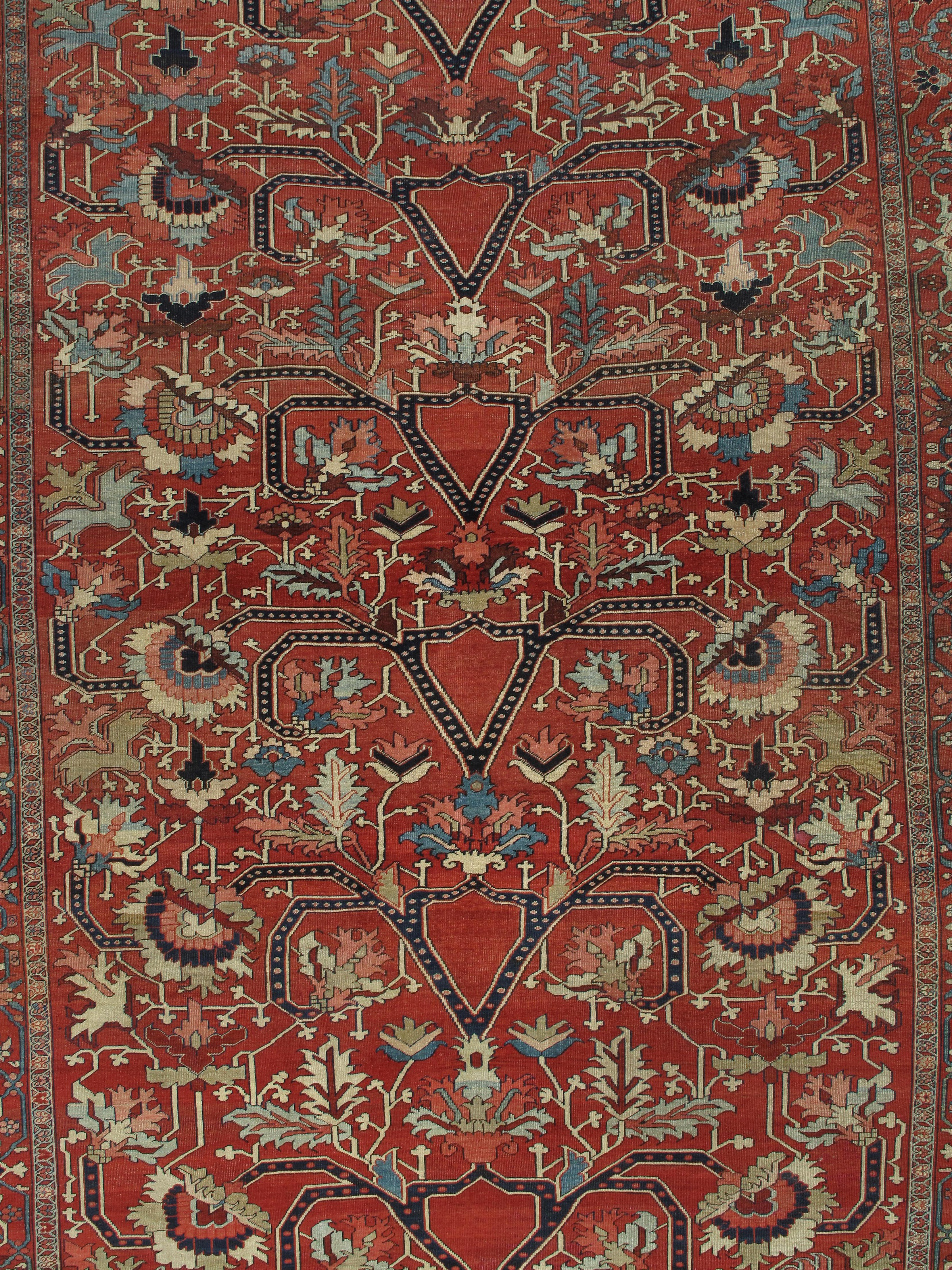 Antiker persischer Serapi-Teppich, handgefertigter orientalischer Teppich, Rostrot, Hellblau, Elfenbein im Angebot 1