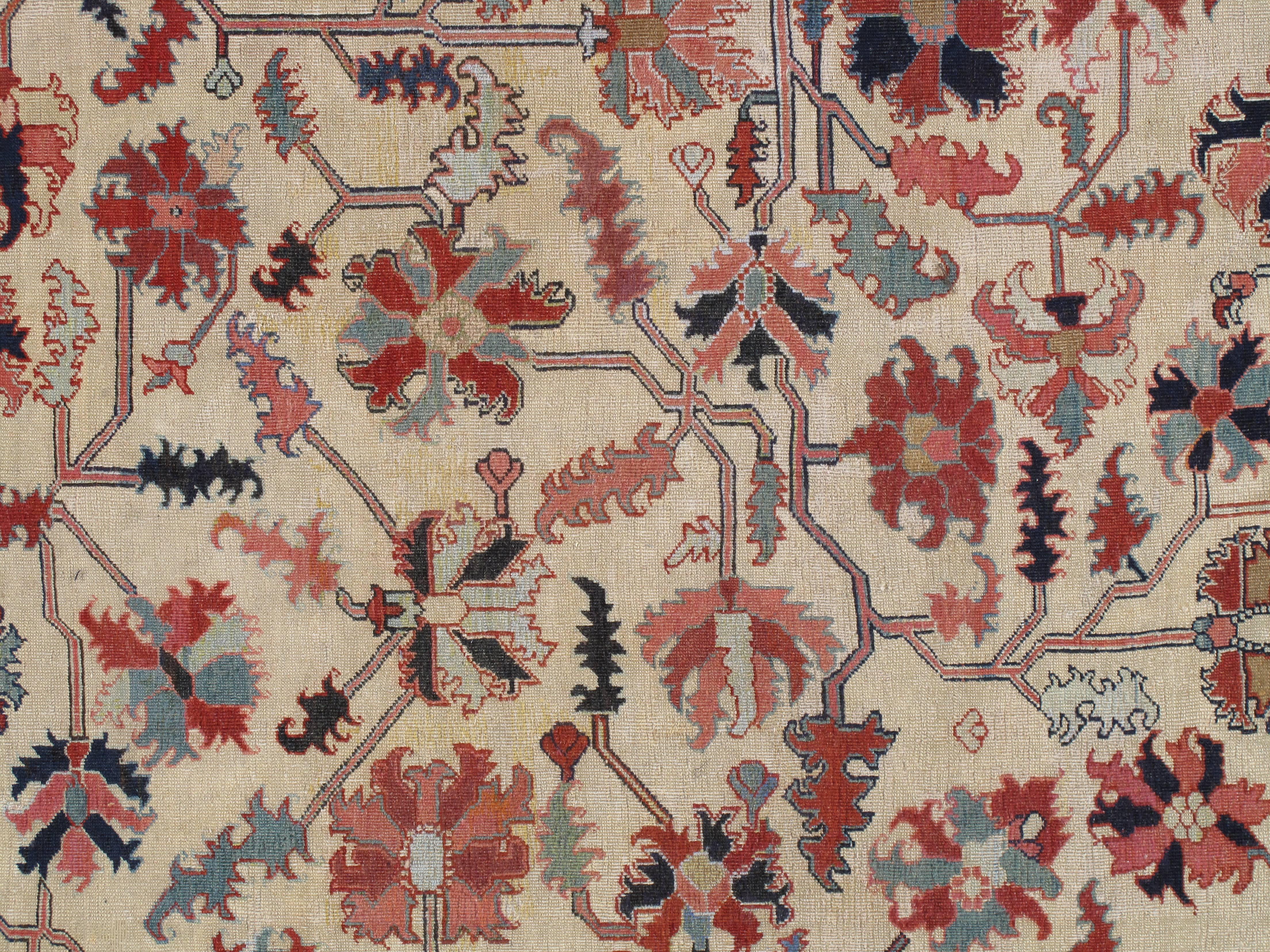 Antique Serapi carpets are one of the most sought after rugs particularly in America and England for many years. Antique Serapi rugs are a major draw particularly in big city America. Serapi carpets were woven on the level of small workshop with