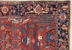 Antique Persian Serapi Carpet, Handmade Wool Oriental Rug, Ivory and Light Blue